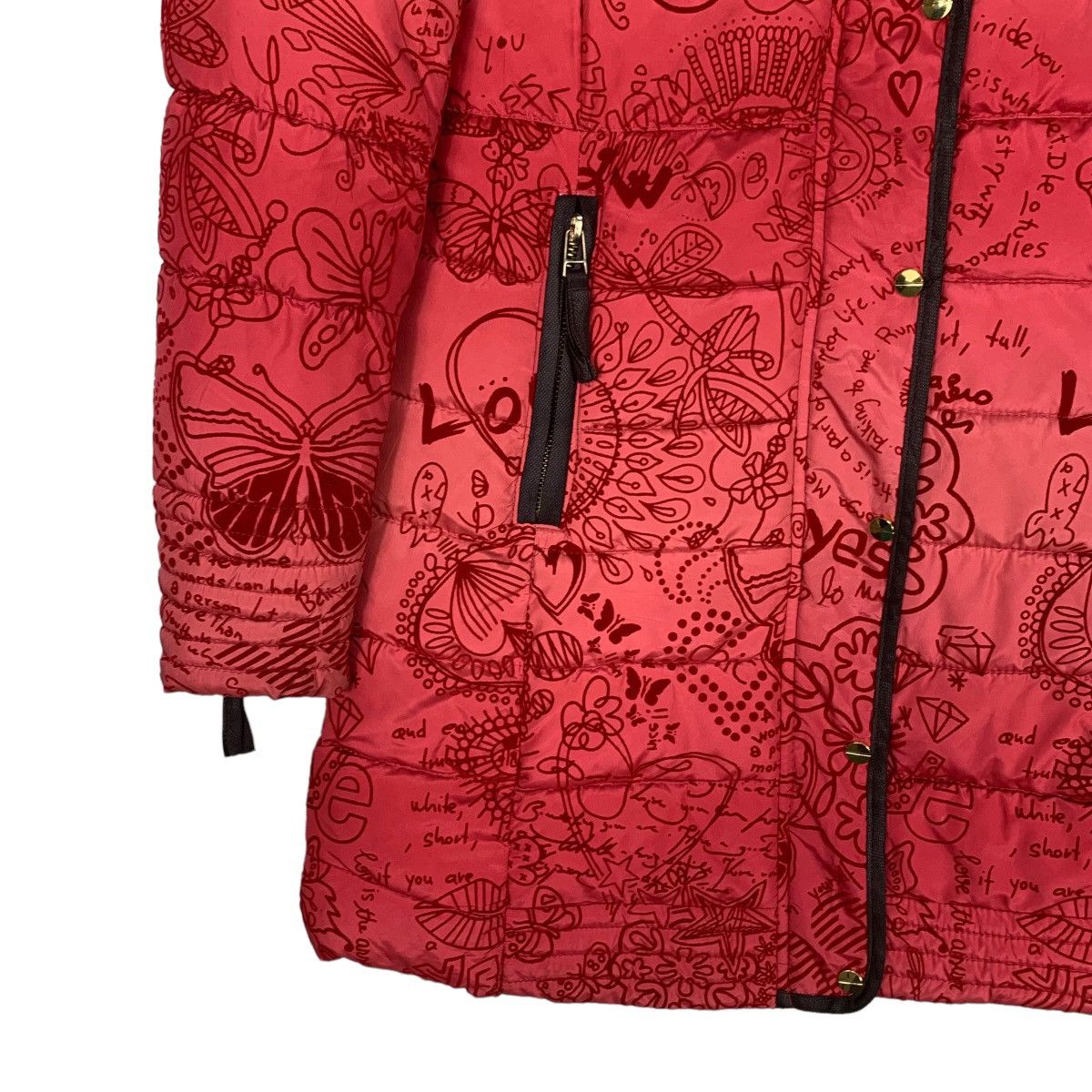 Desigual DESIGUAL Fullprint Red Puffer Overcoat Jacket #0836-C38 Size XS / US 0-2 / IT 36-38 - 3 Thumbnail