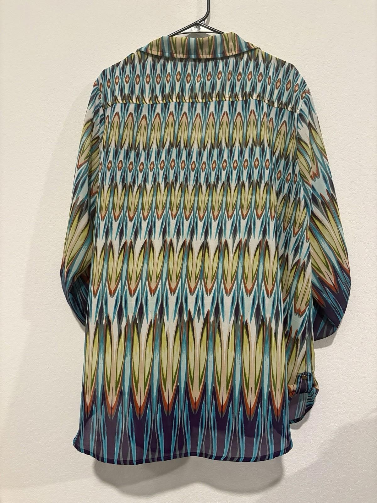 Other Sunny Leigh Green Peacock Shirt Blouse Women’s Plus Size 2X Size XXL / US 16-18 / IT 52-54 - 6 Thumbnail