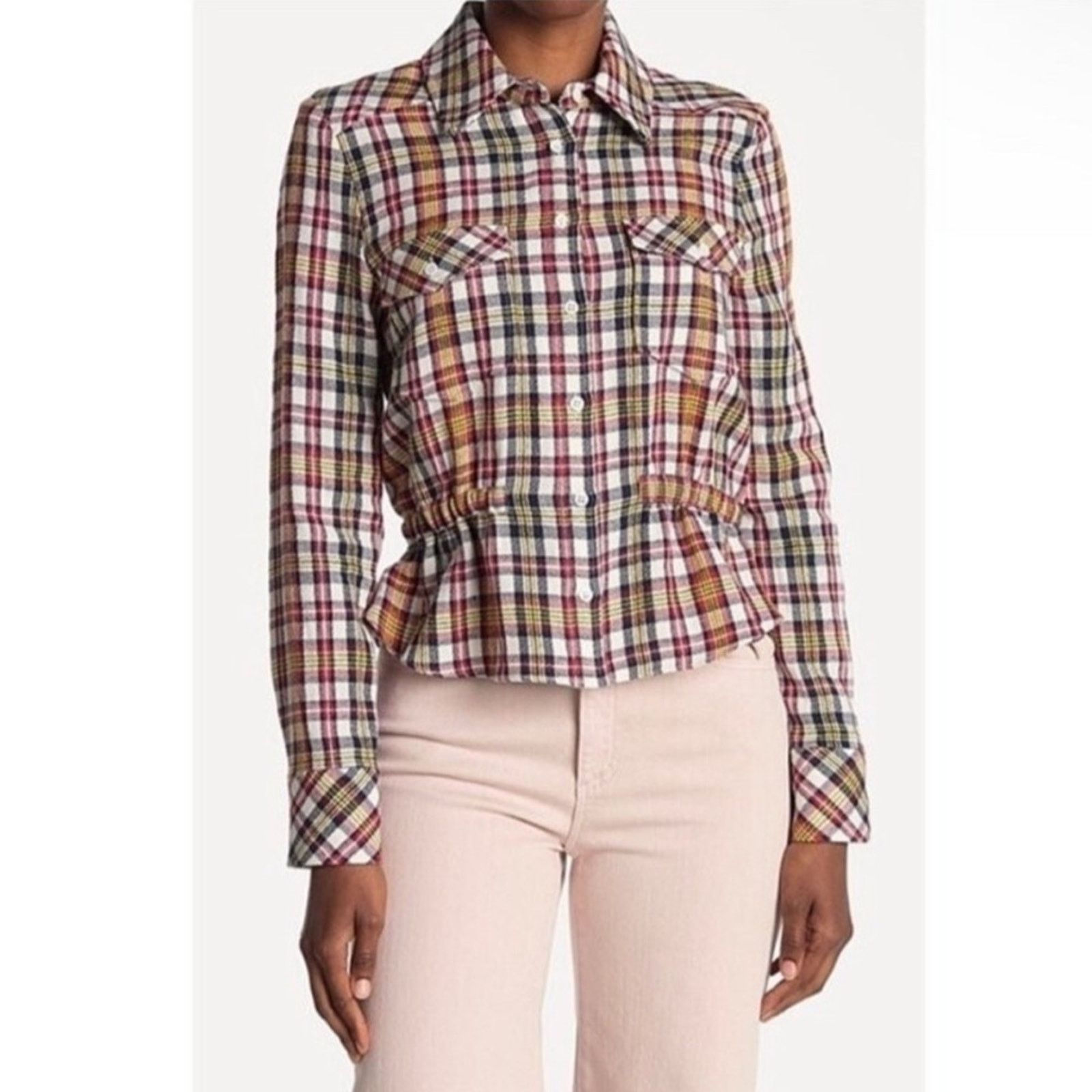 Veronica Beard Veronica Beard Shania Long Sleeve Cinched Button Down Top Size XS / US 0-2 / IT 36-38 - 1 Thumbnail