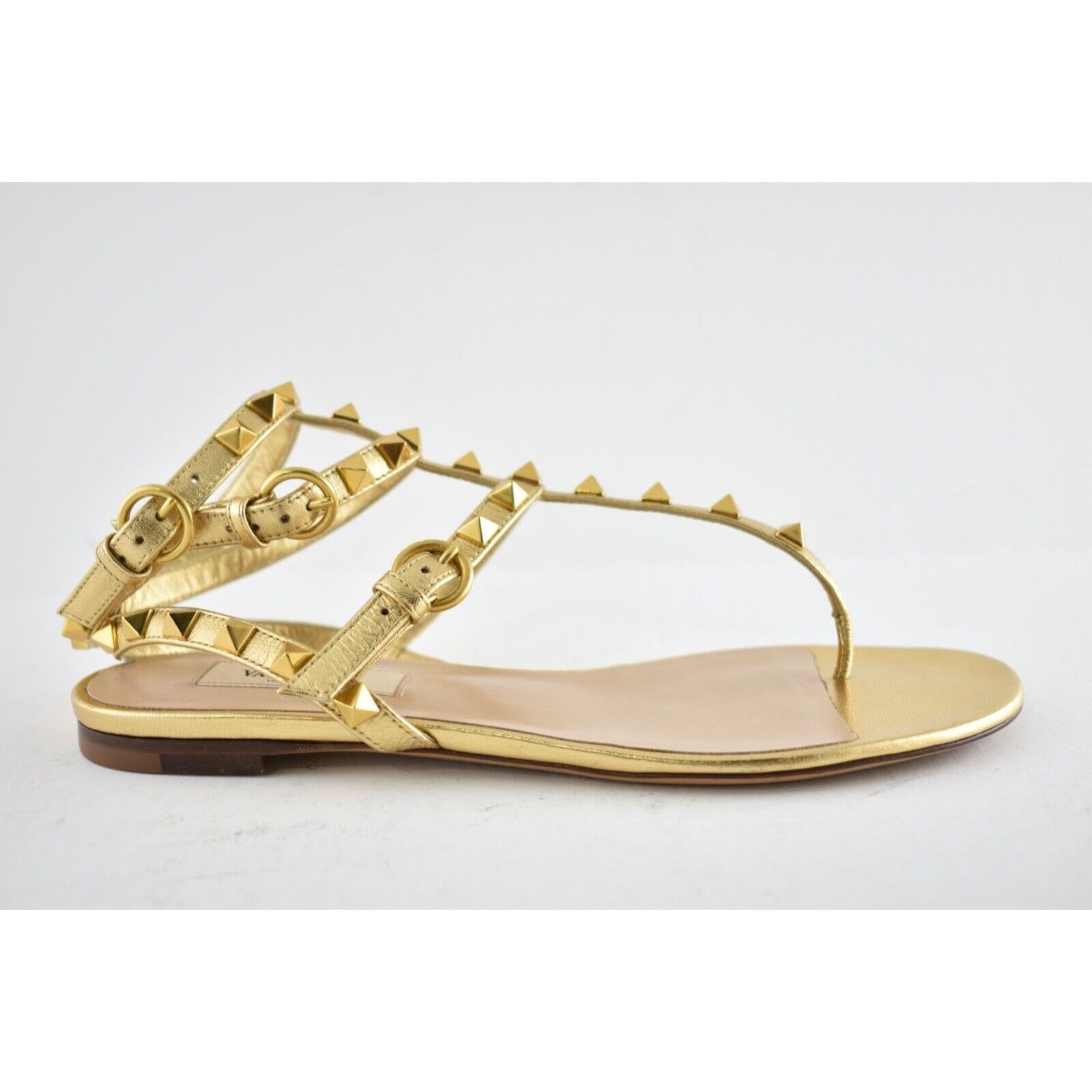Valentino Valentino Rockstud KM5 Gold Leather Triple Ankle Strap Size US 6 / IT 36 - 3 Thumbnail