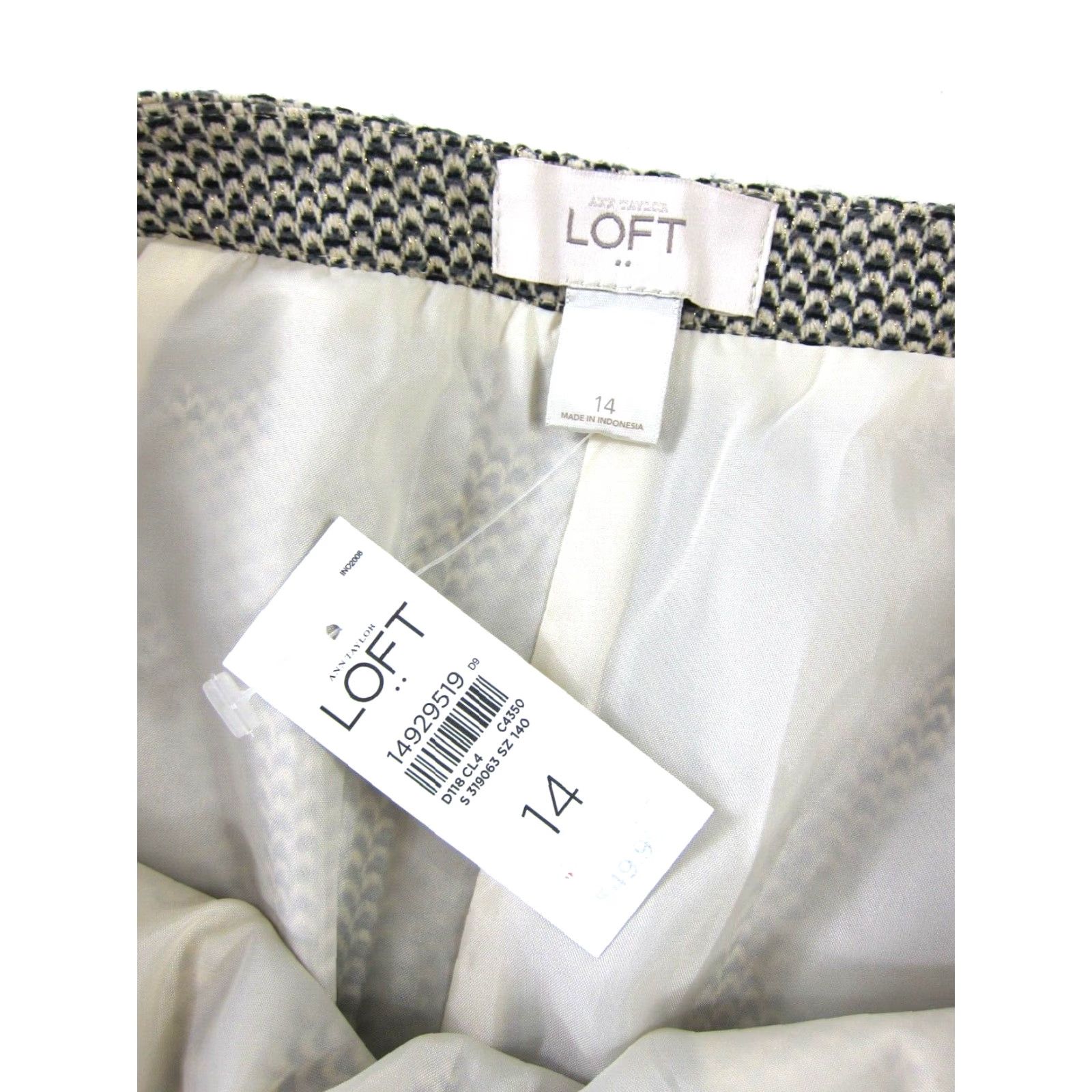 Ann Taylor NWT Ann Taylor Loft Black Gold Speckled Lined Pencil Work Skirt Women 14 Size 36" / US 14 / IT 50 - 3 Thumbnail
