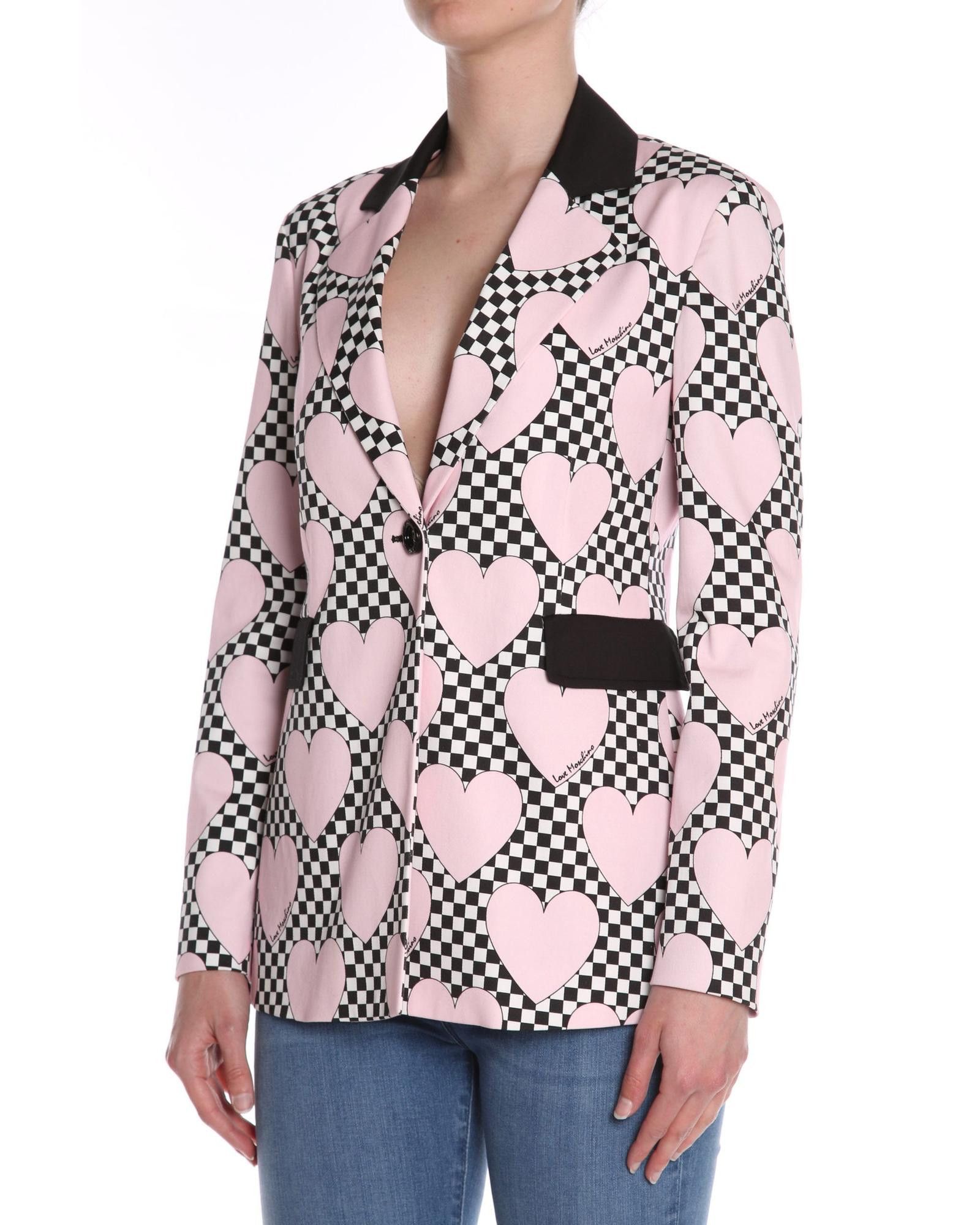 Image of Moschino Acetate Jacket With Black And White Details in Pink, Women's (Size Small)