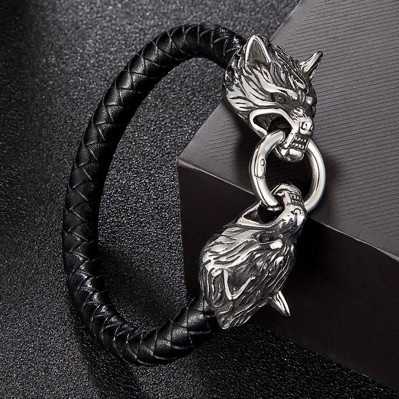 Other Viking Wolf Double Head Bracelet Punk Gift For Him Size ONE SIZE - 2 Thumbnail