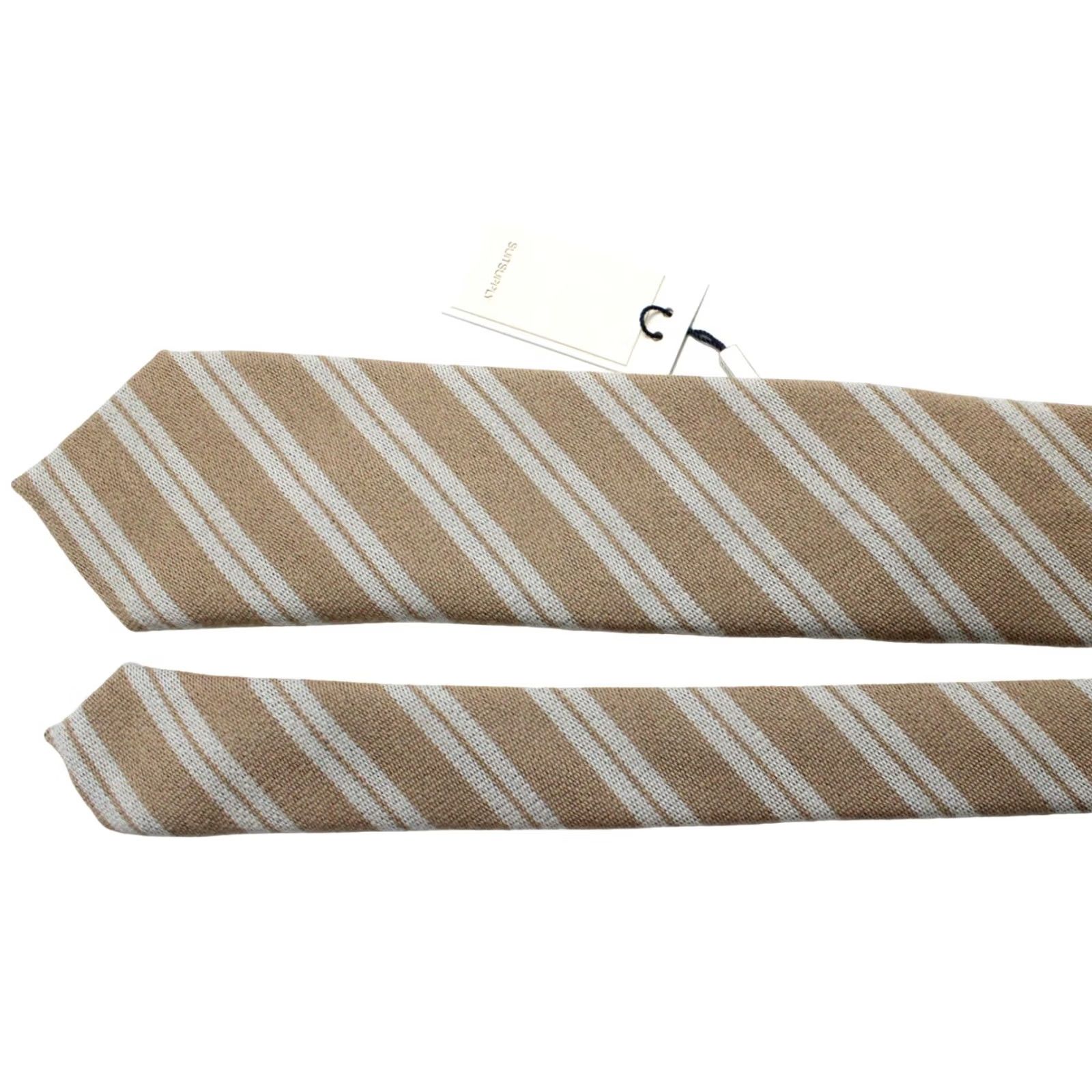 Suitsupply Suitsupply Tie Men's 150 X 8 CM Wool & Silk Striped Pointed Tied Brown White Tie Men Formal Business Multicoloured Patterned Classic Weekday Mens Size ONE SIZE - 2 Thumbnail