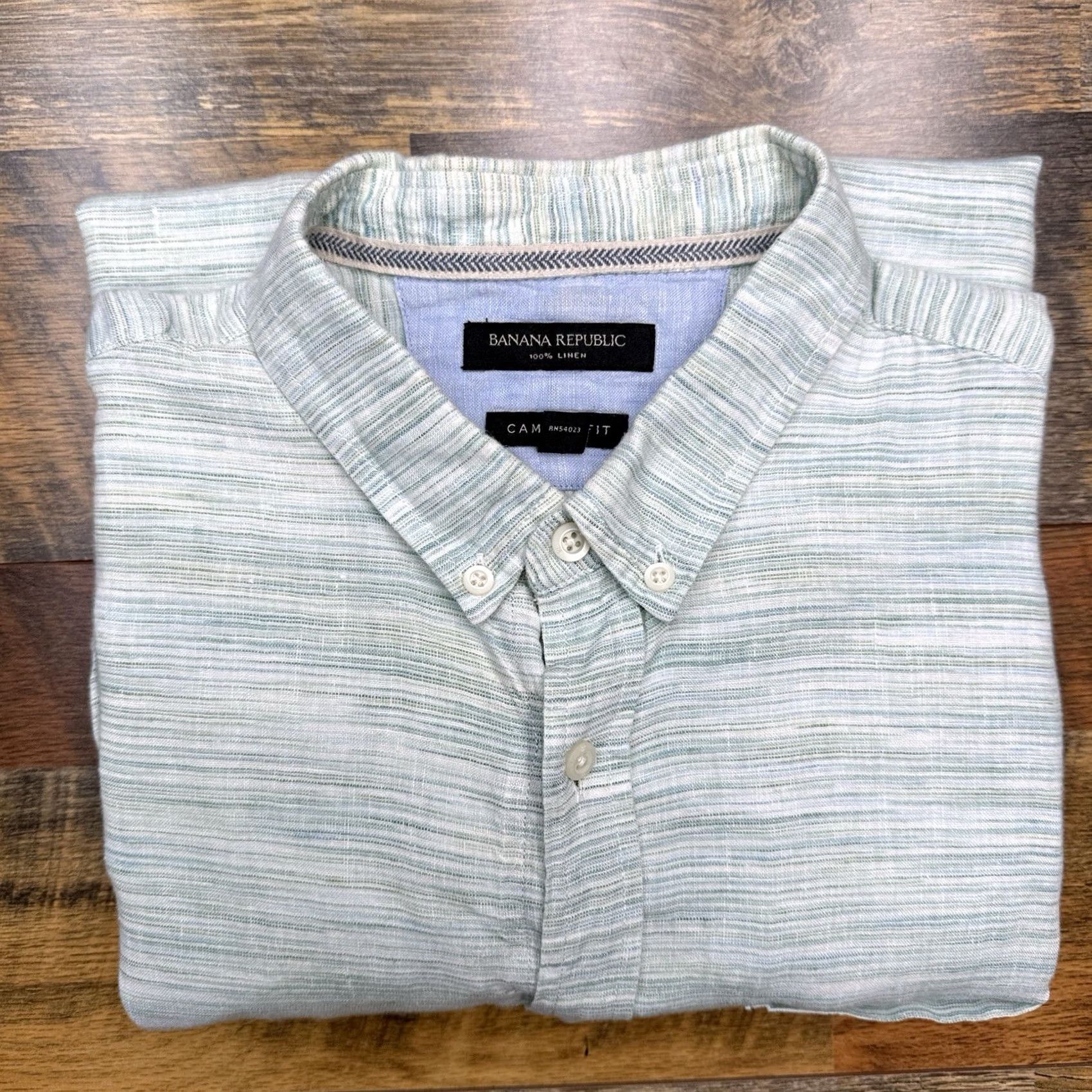 Banana Republic Banana Republic Linen Shirt Mens XL Green Button Up Size US XL / EU 56 / 4 - 2 Thumbnail