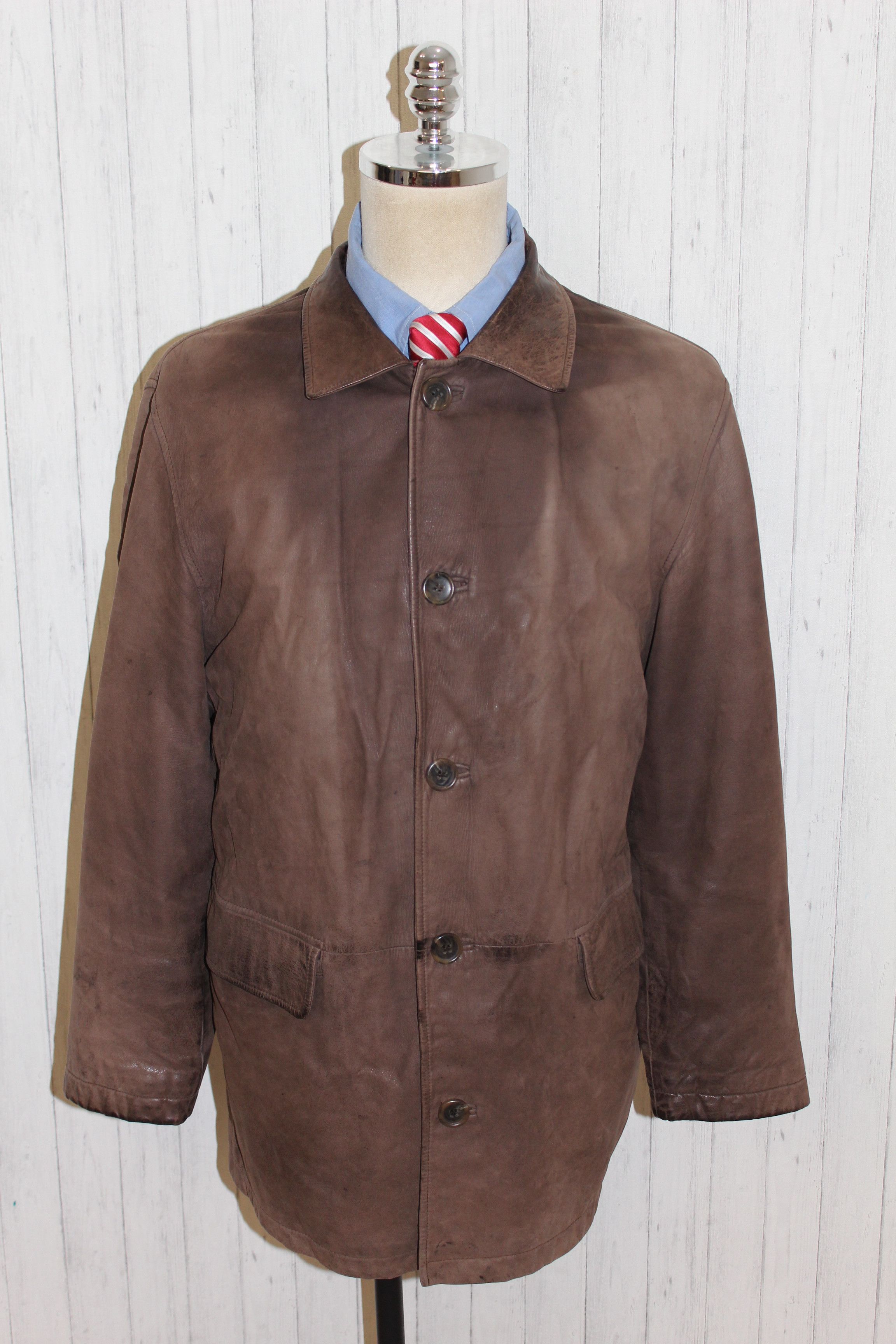 Hugo Boss Men's HUGO BOSS Brown Leather Jacket Coat Size L Size US L / EU 52-54 / 3 - 4 Thumbnail