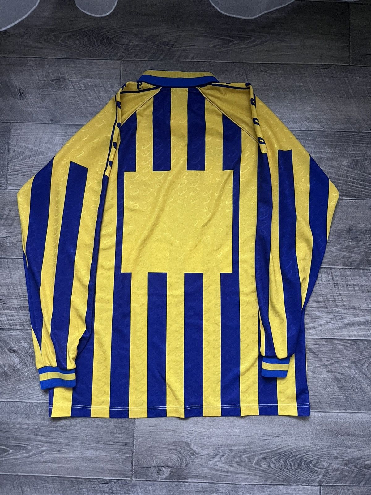Asics Vintage Asics Monogram Longsleeve Jersey Yellow/Blue Size US XL / EU 56 / 4 - 2 Thumbnail