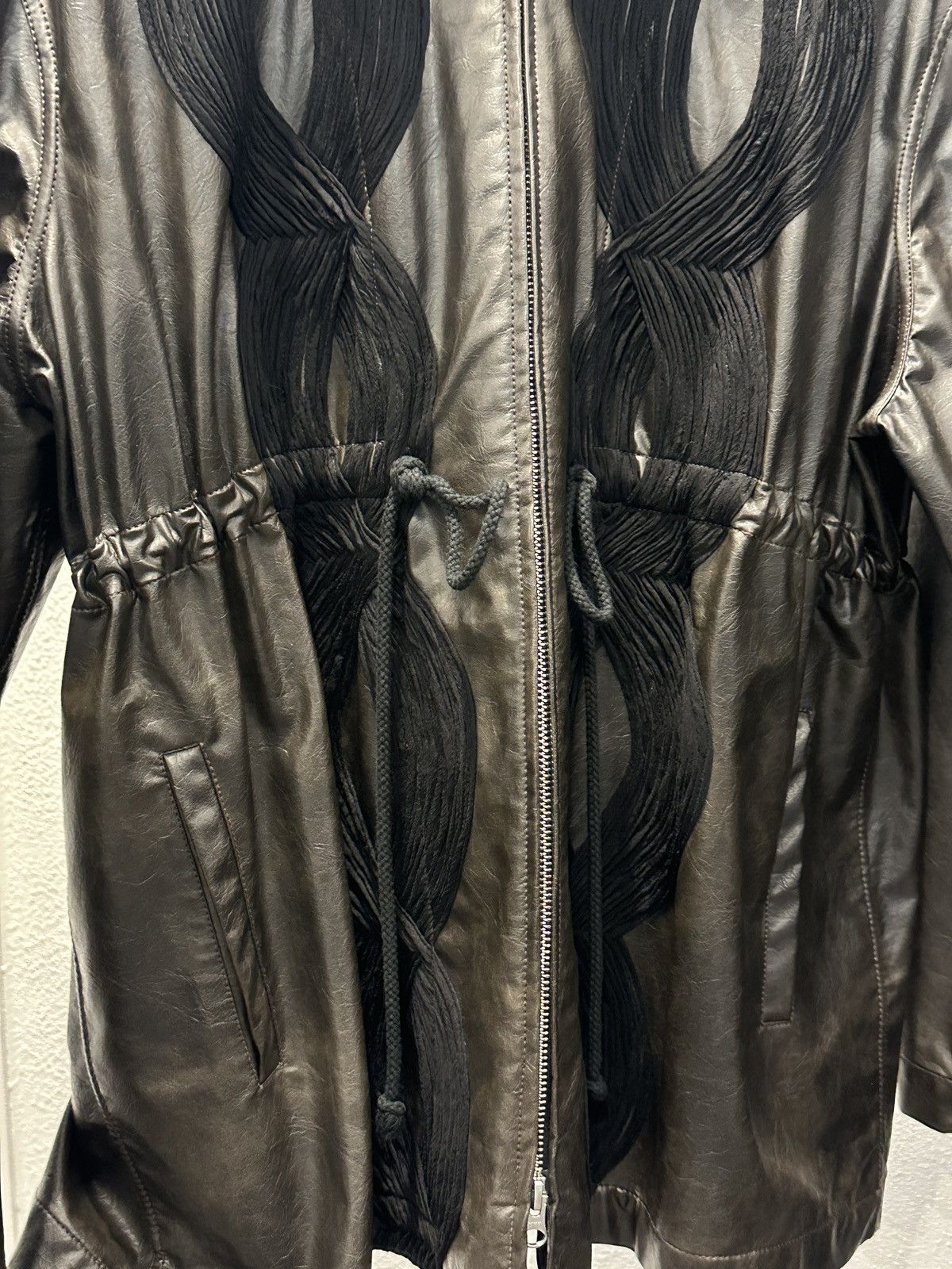 Song For The Mute Applique Faux Leather Gathered Jacket Size S / US 4 / IT 40 - 3 Thumbnail