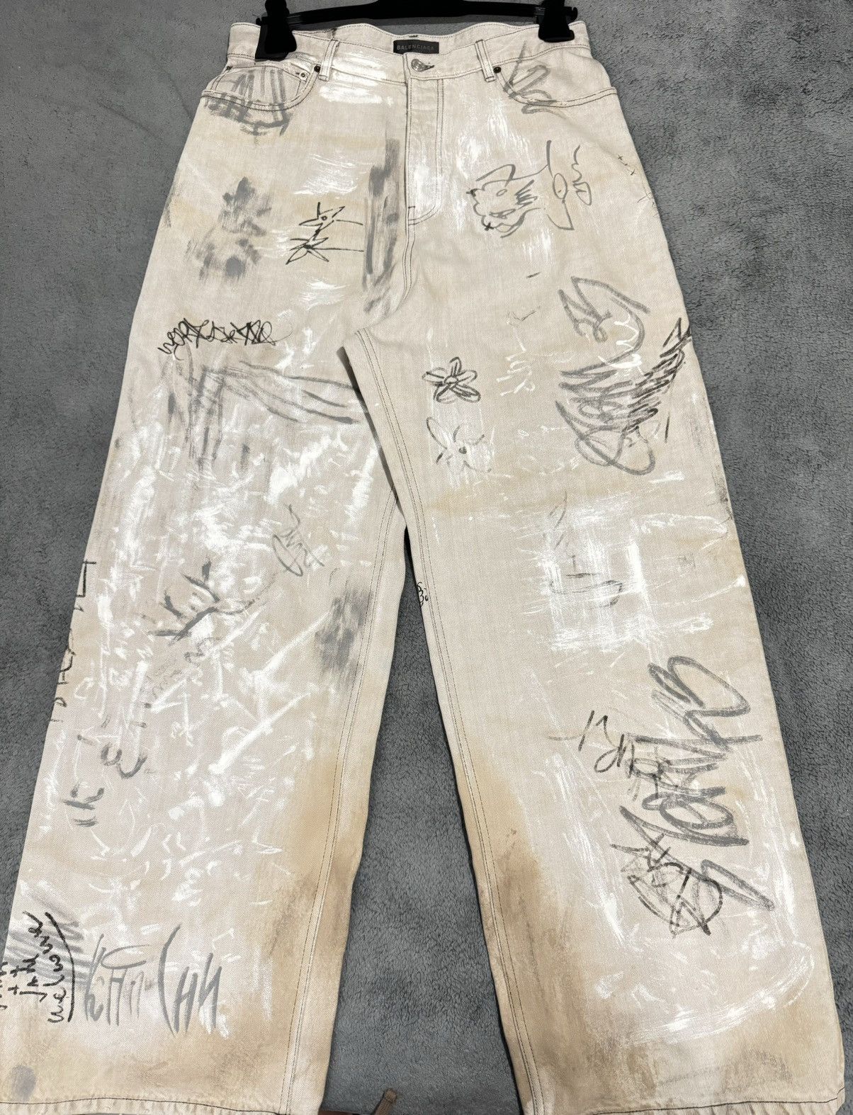 image of Balenciaga Graffiti Jeans Size M in White, Men's