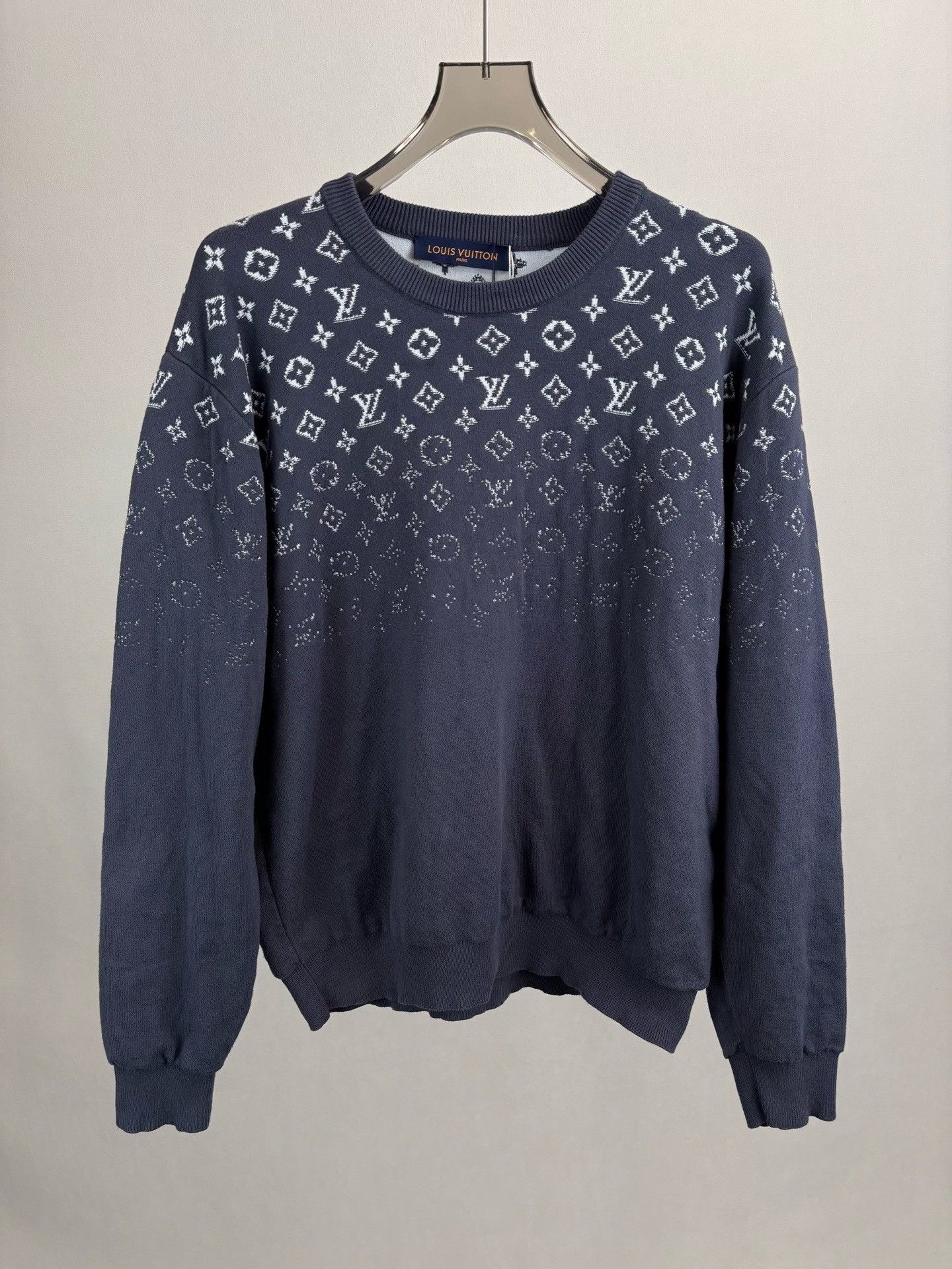 Louis Vuitton Louis Vuitton Gray Blue Monogram Gradient All-Over Logo Knit Sweater Size US M / EU 48-50 / 2 - 1 Thumbnail