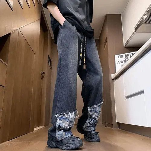VIBE Teddy Patchwork Baggy Straight Jeans Size US 42 / EU 58 - 2 Thumbnail