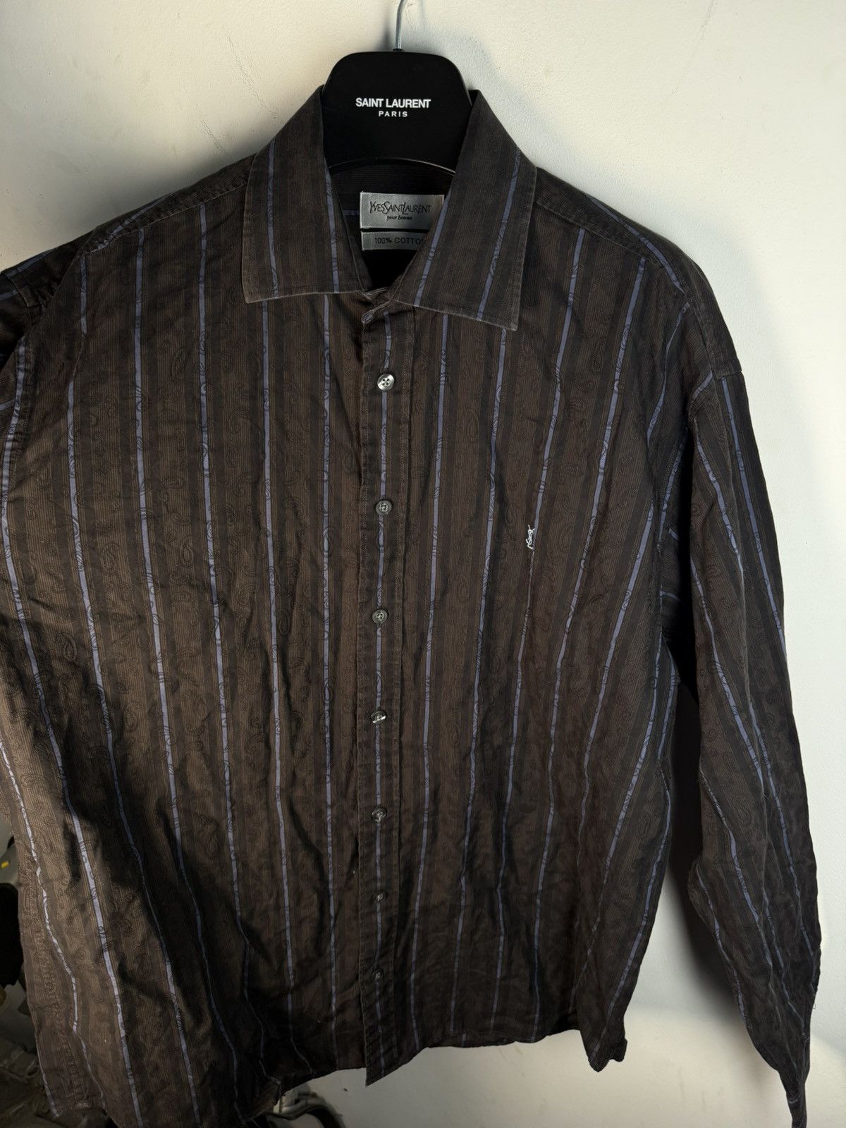 Yves Saint Laurent Paisley YSL Shirt Brown Button up Vintage Collar Dress y2k Size US L / EU 52-54 / 3 - 14 Thumbnail