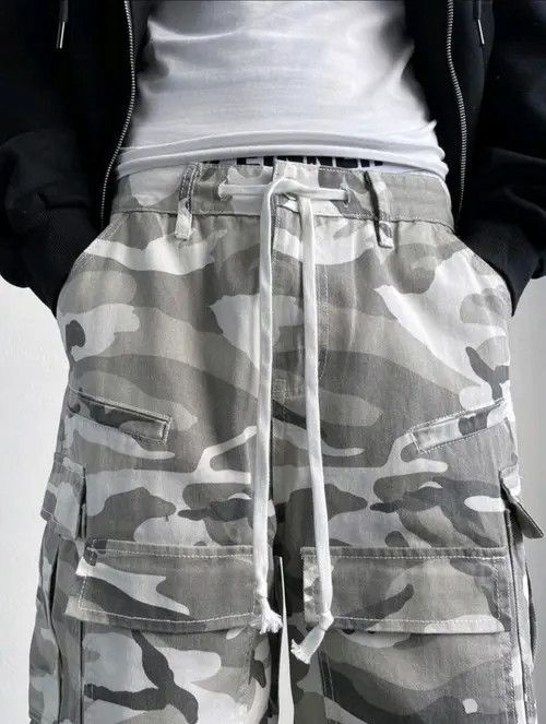 VIBE Y2K Vintage Streetwear White Camo Cargo Baggy Jeans sh Size US 33 - 5 Thumbnail