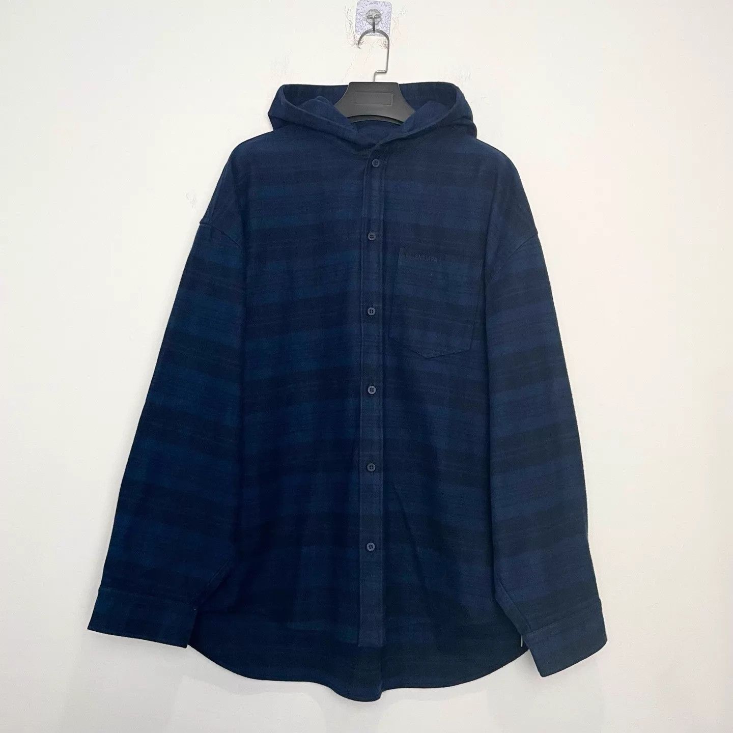 Balenciaga BALENCIAGA Blue Flannel Check Hooded Shirt Jacket Size 1 Size S / US 4 / IT 40 - 1 Thumbnail