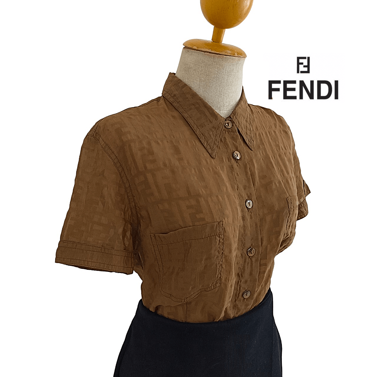 image of Fendi See Through Monogram Top Blouse in Brown, Women's (Size Medium)