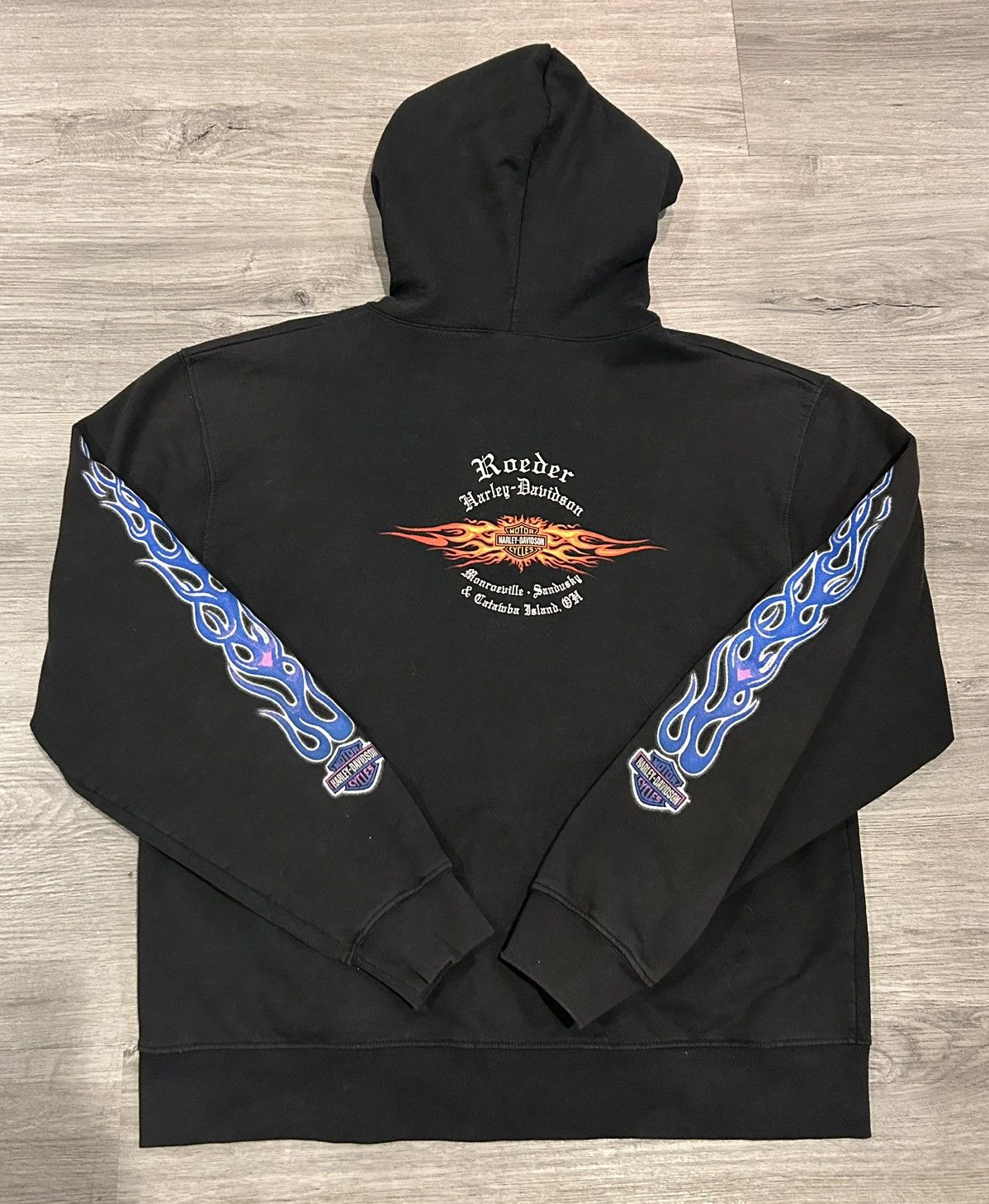 Harley Davidson Vintage Harley Davidson blue flames black zip-up hoodie Size US L / EU 52-54 / 3 - 2 Thumbnail