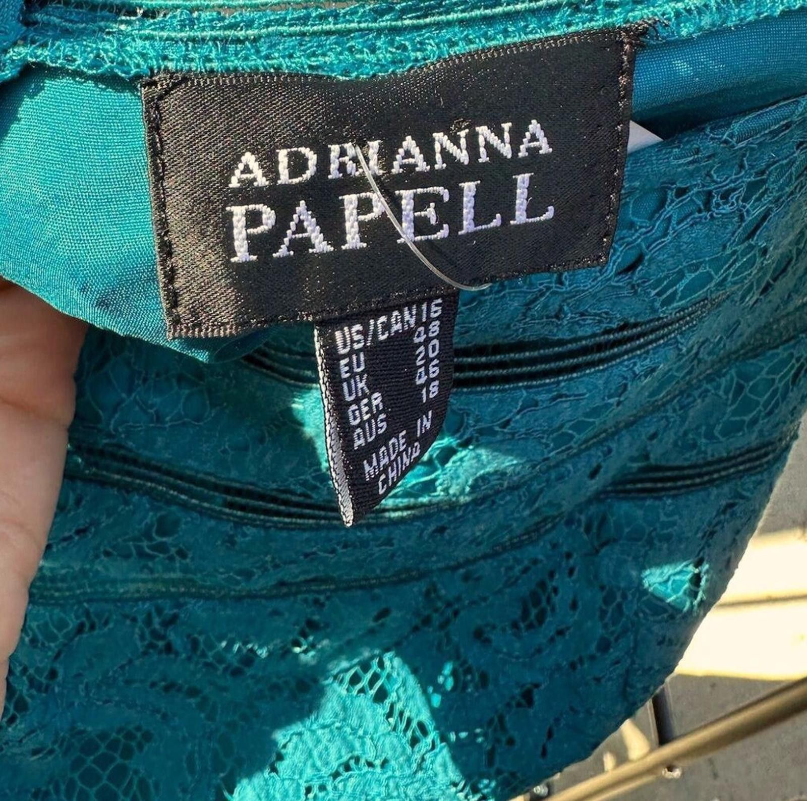 Designer Adrianna Papell Teal Lace Sleeveless A-Line Dress Size 16 Size XXL / US 16-18 / IT 52-54 - 3 Thumbnail
