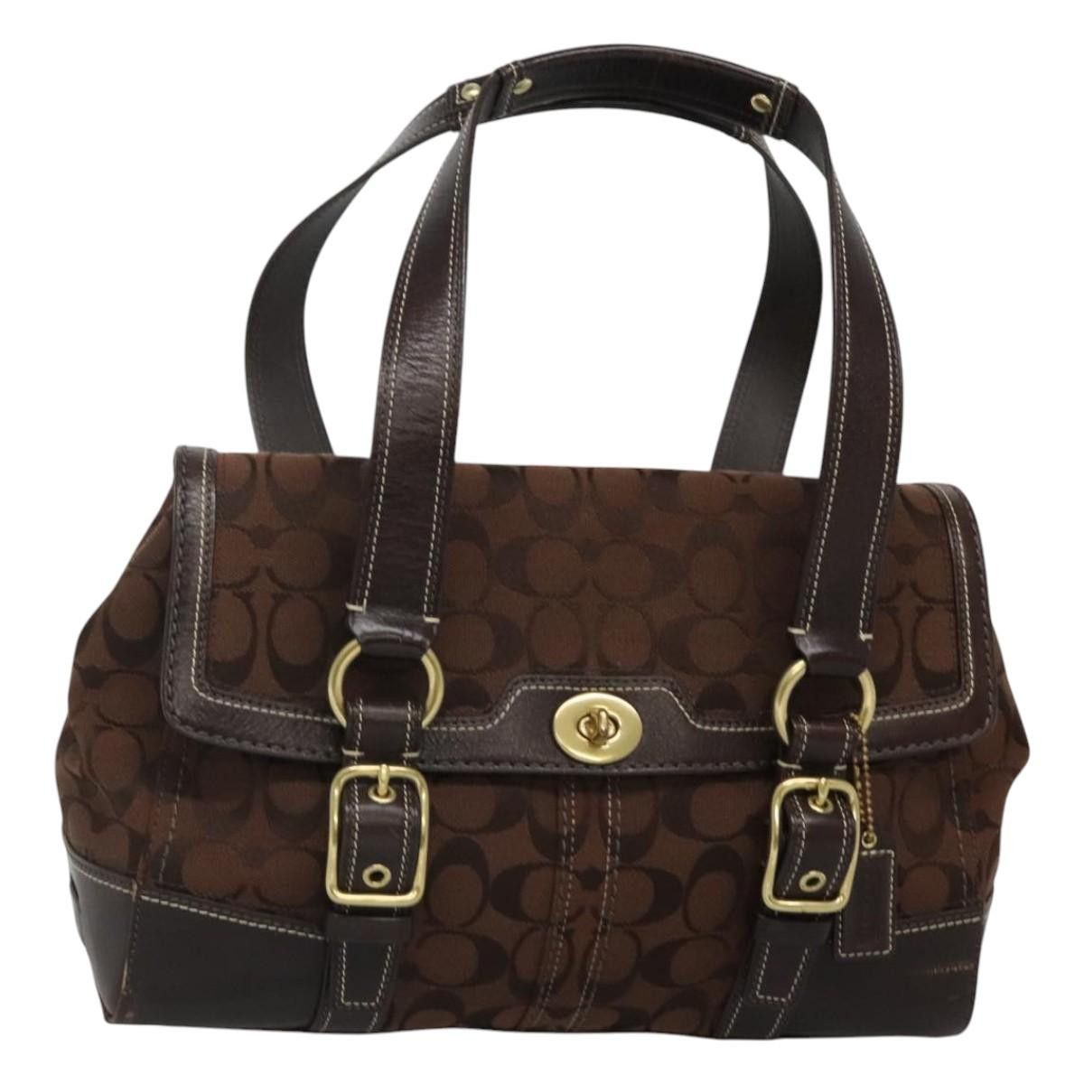 Coach Signature Shoulder Bag Canvas Brown Auth Nb363, Women's