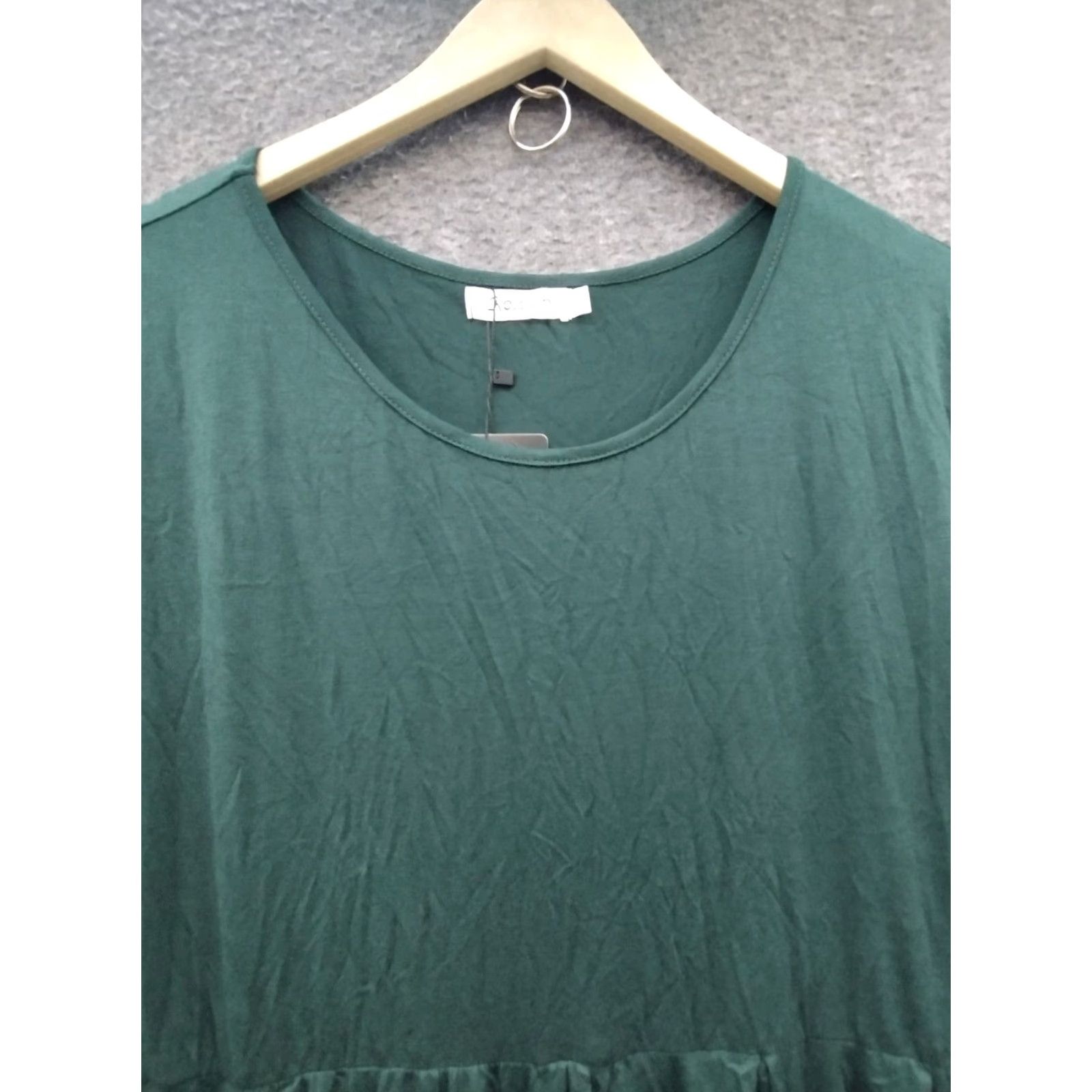 Vintage Kojooin Women's XL Dress Green Short Sleeve Midi Tiered Boat Neck Dress Size 40" / US 18 - 3 Thumbnail