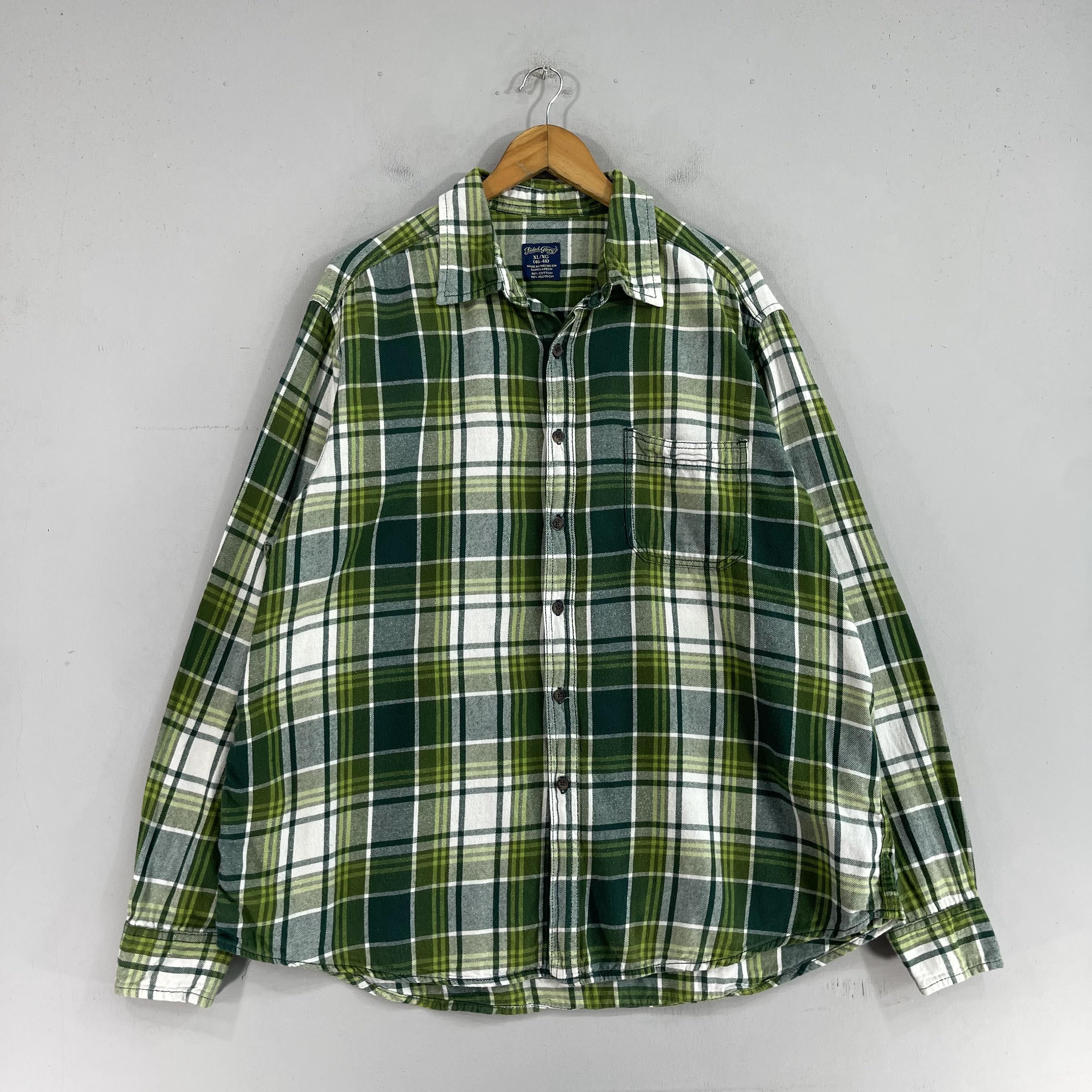Faded Glory × Flannel FADED GLORY Checkered Plaid Green Flannel Shirt Button Up Size US XL / EU 56 / 4 - 4 Thumbnail