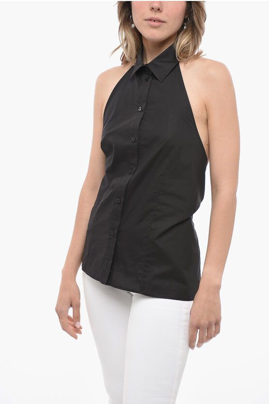MSGM og1mm0724 Bare Back Halter Neck Shirt in Black Size M / US 6-8 / IT 42-44 - 1 Thumbnail
