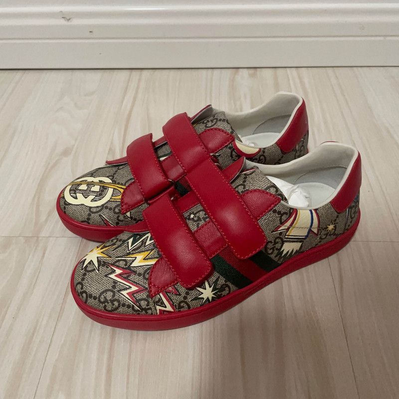Gucci Gucci Red Canvas Sneakers with Graphic Design Size US 5 / EU 37 - 1 Thumbnail