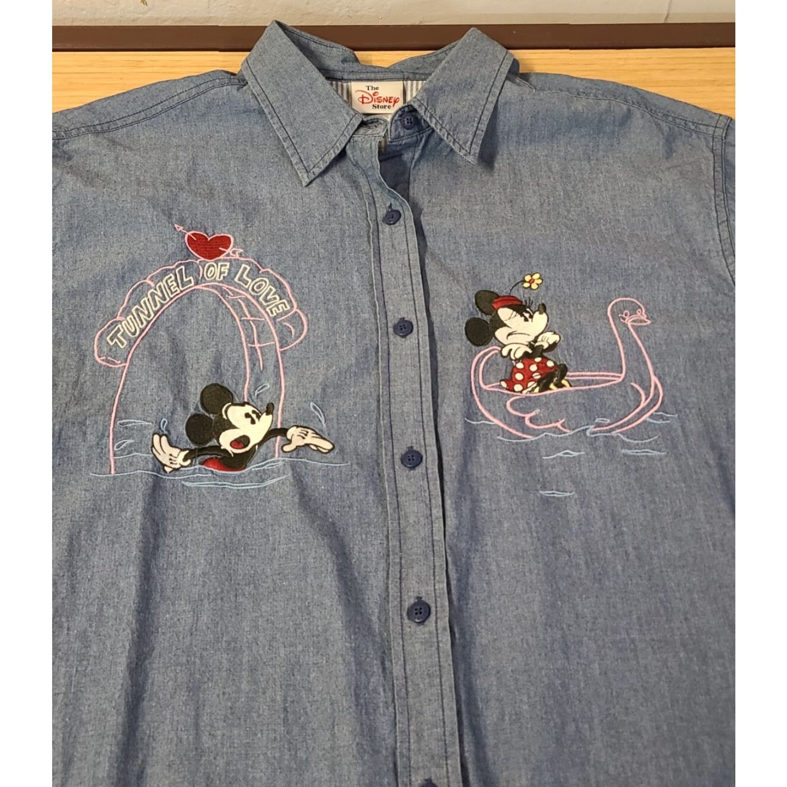 Disney VINTAGE The Disney Store Mickey Minnie Tunnel Of Love Cotton Button Up Shirt L Women Blue Button Up Shirt Womens Size L / US 10 / IT 46 - 2 Thumbnail