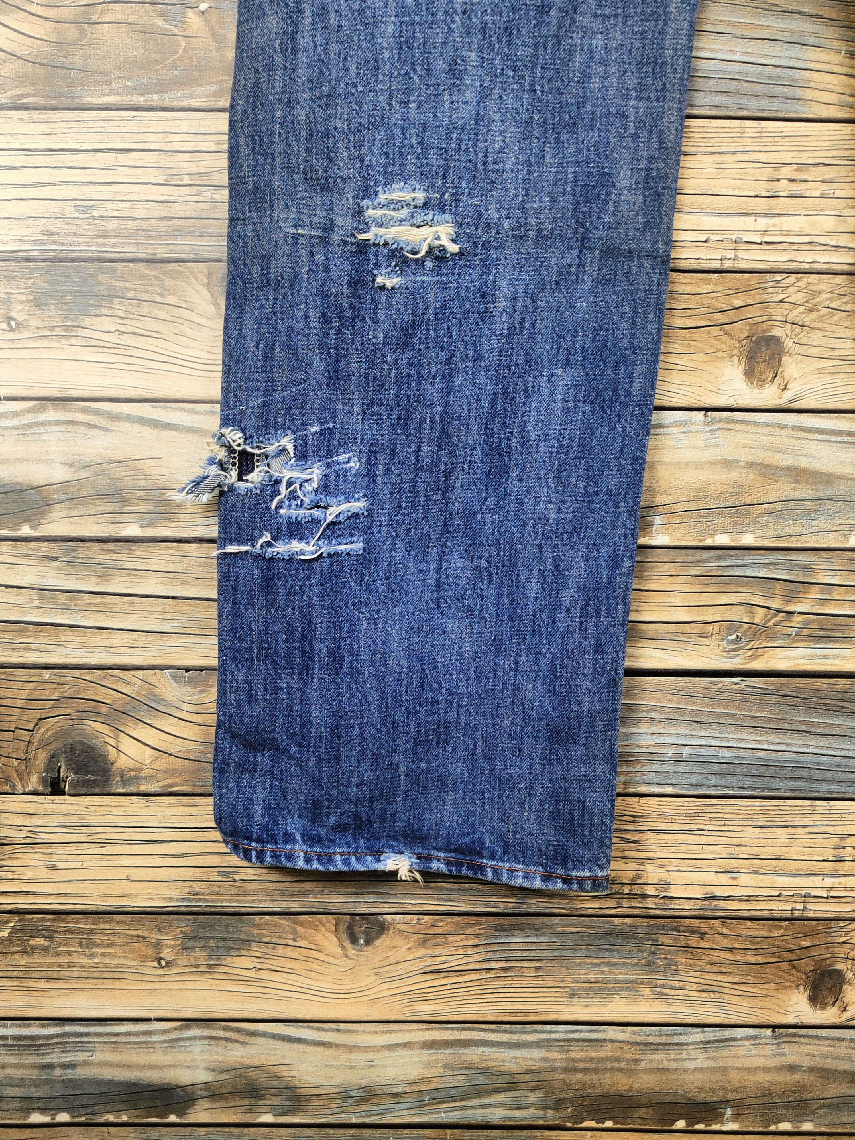 Japanese Brand DL Gold Rush Dark Blue Distressed Ripped Jeans #46-898 Size US 30 / EU 46 - 9 Thumbnail