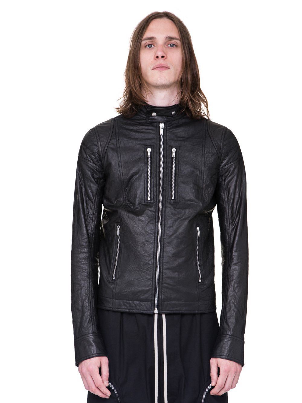 Pre-owned Rick Owens Ies Blistered Leather Moto Jacket In Black