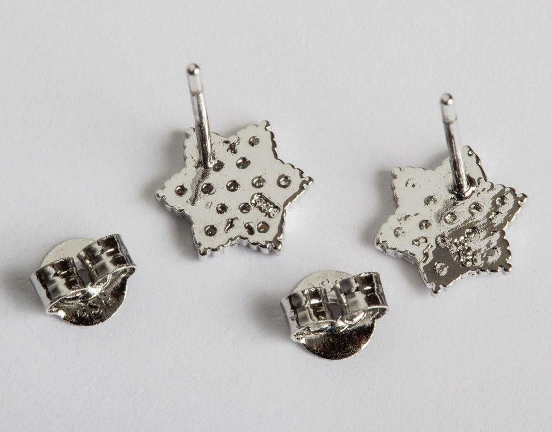 Designer Sterling Silver Pave Cubic Zirconia Star David Stud Earrings Size ONE SIZE - 4 Thumbnail