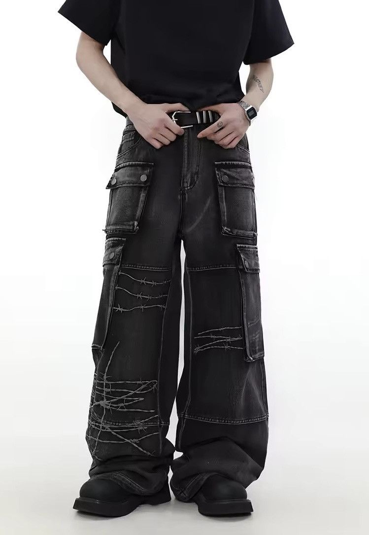 Japanese Brand × Jean Embroidery Big Pocket Wide Leg Jean Size US 33 - 2 Thumbnail