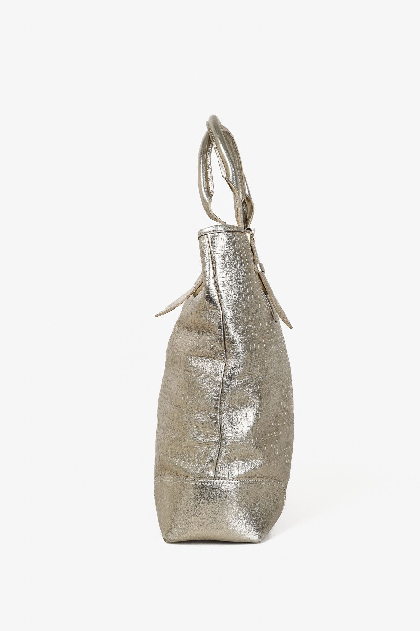 Burberry Burberry Metallic-Gold Plaid-Embossed Leather Tote Bag Size ONE SIZE - 3 Thumbnail