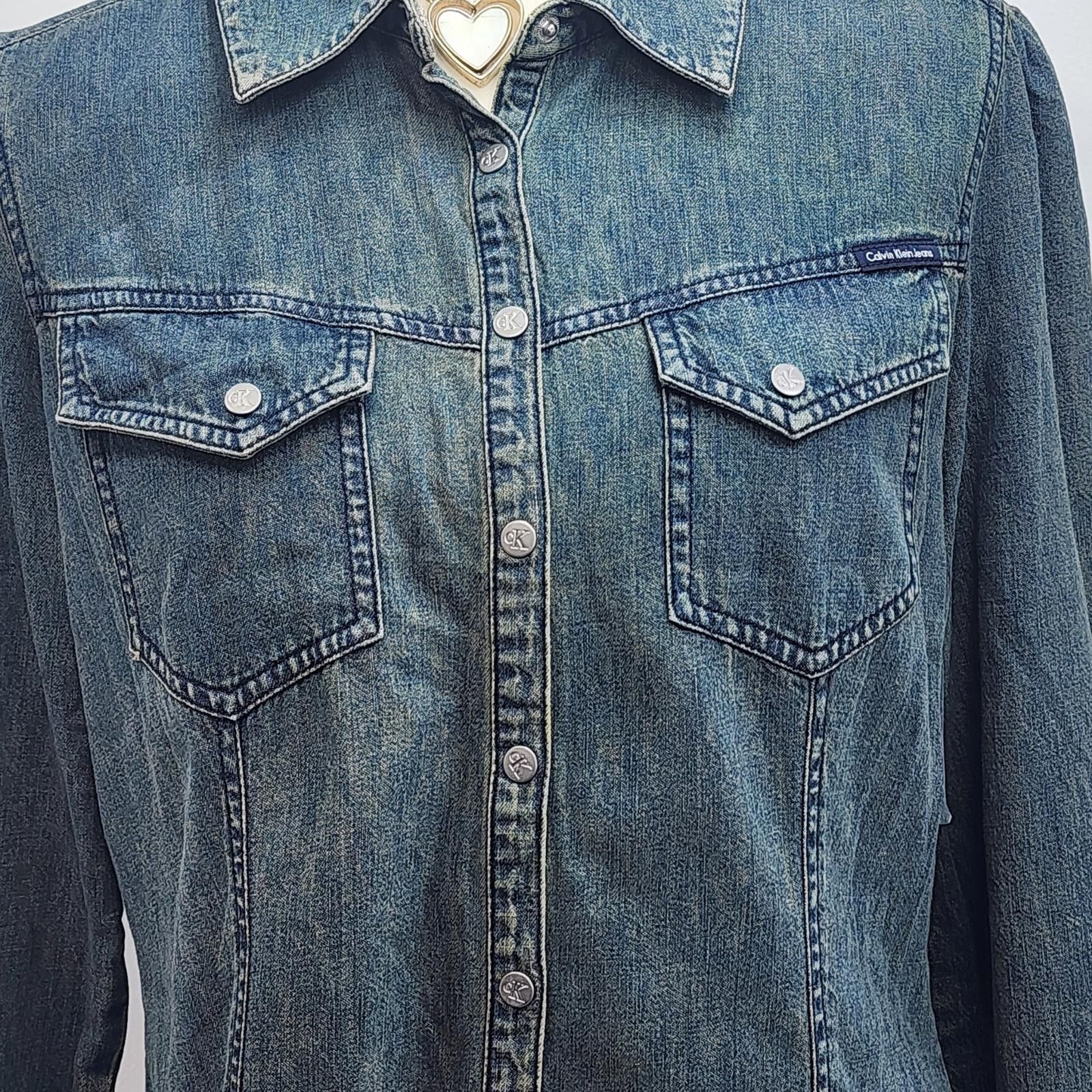 Calvin Klein Y2K Western Denim Button Down Shirt. L Size L / US 10 / IT 46 - 3 Thumbnail