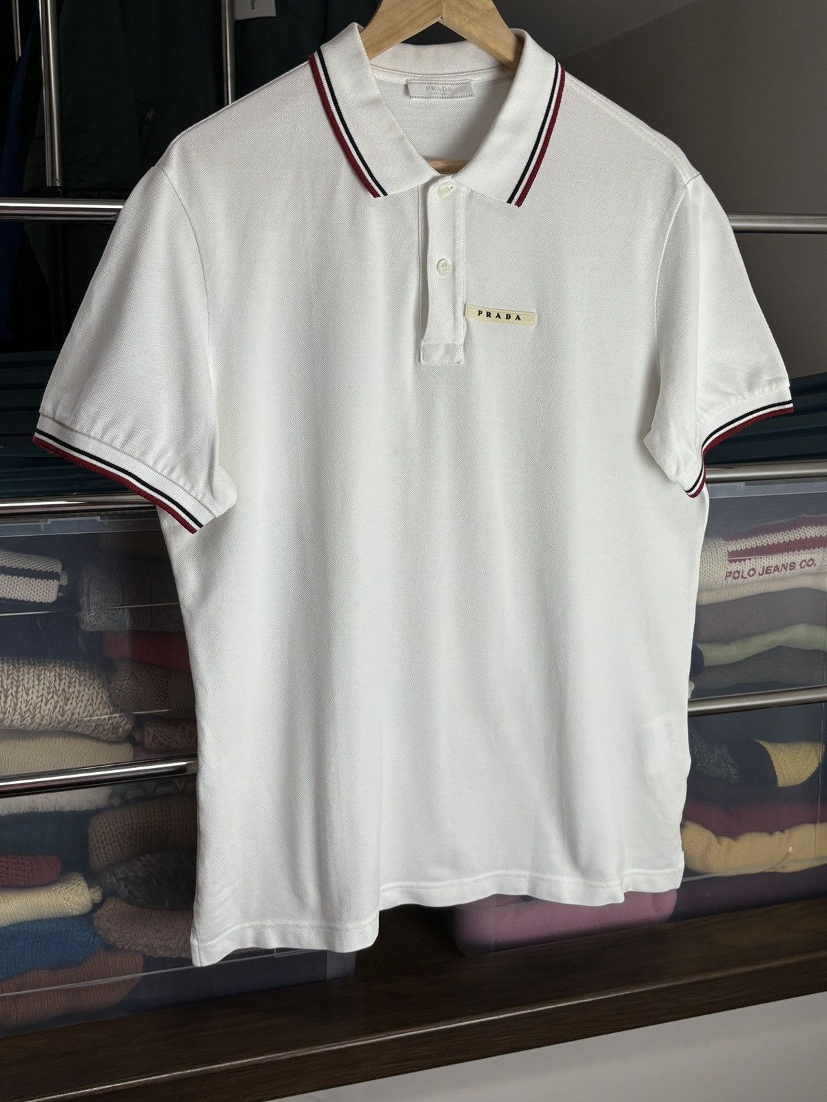Prada Prada White Tab Luxury Polo Shirt Designer Vintage Size US XL / EU 56 / 4 - 2 Thumbnail