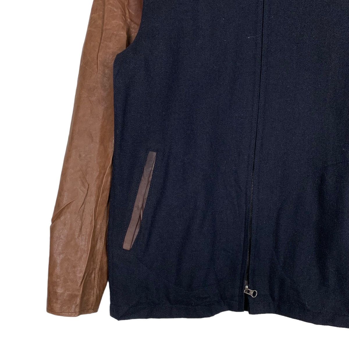 Japanese Brand REHACER Sheepskin Sleeve Navy Wool Bomber Jacket #1031-C46 Size US M / EU 48-50 / 2 - 3 Thumbnail