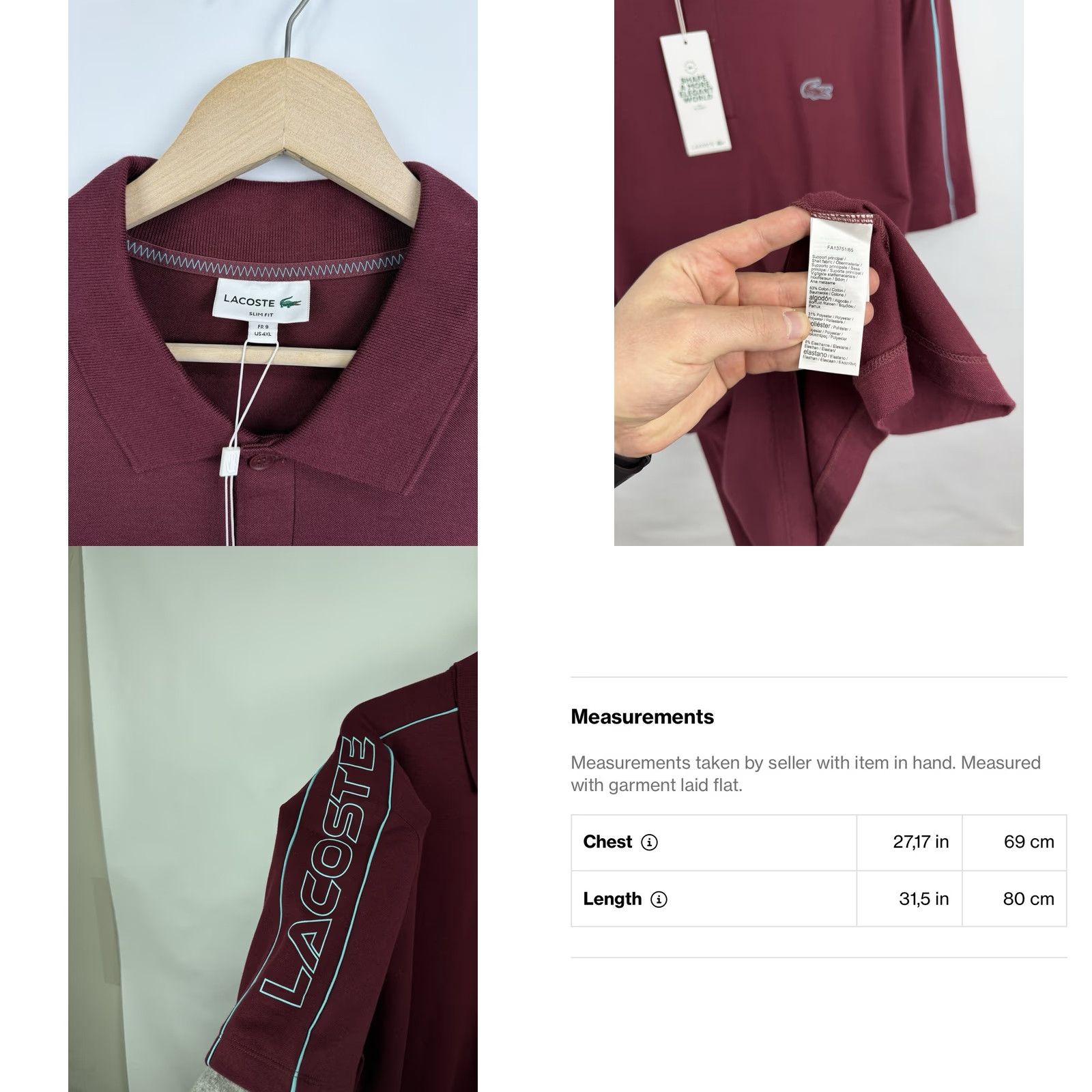 Lacoste VINTAGE Lacoste Polo Shirt 4XL Slim Red Men Size US XXL / EU 58 / 5 - 9 Thumbnail