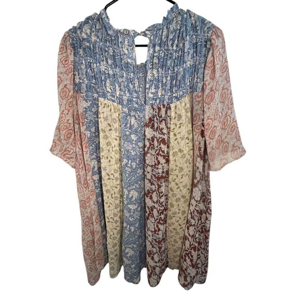Free People Free People Merrie Mix Print Ruched Top Half Sleeve Tunic Size M / US 6-8 / IT 42-44 - 4 Thumbnail