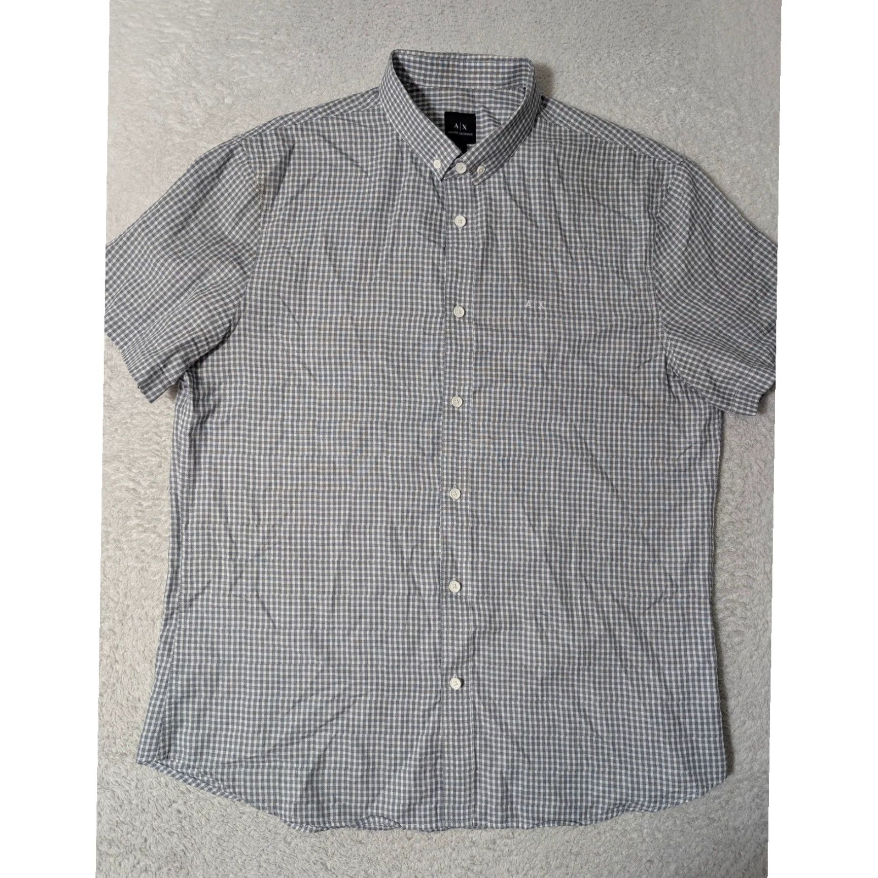 Armani Exchange Armani Exchange Button Down Mens L Grey Gingham Check S/S Regular Fit lightweigh Size US L / EU 52-54 / 3 - 3 Thumbnail