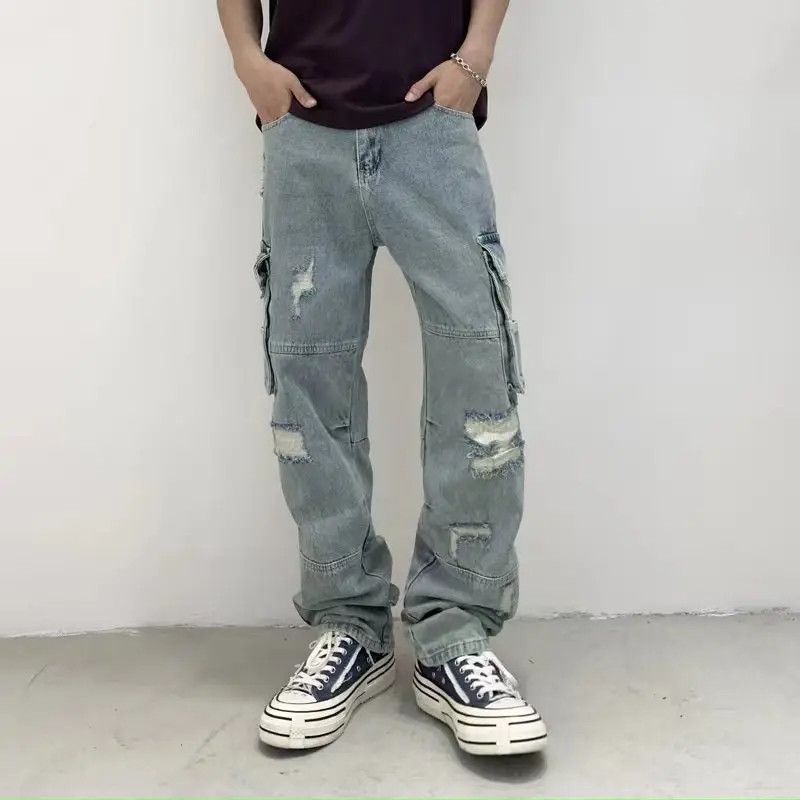 Japanese Brand Side Pocket Pleated Double Knee Frayed Distressed Jeans Size US 36 / EU 52 - 5 Thumbnail