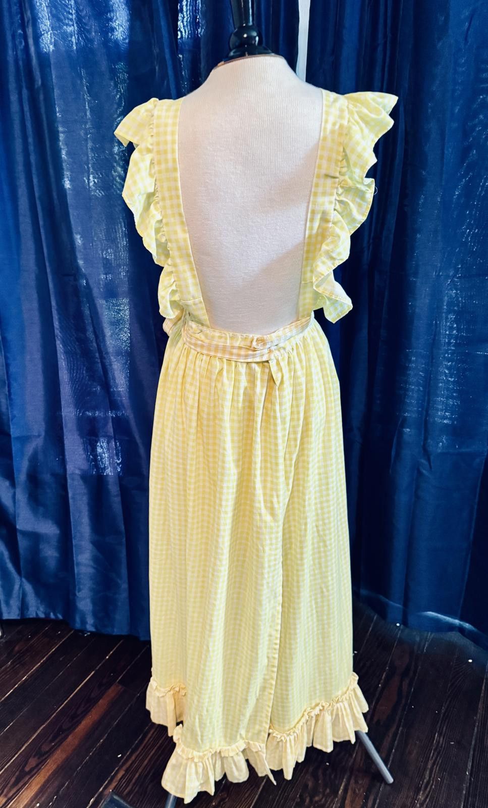 Designer Vintage Yellow Cottage-core Gingham Ruffled Pinafore Dress Size M / US 6-8 / IT 42-44 - 5 Thumbnail