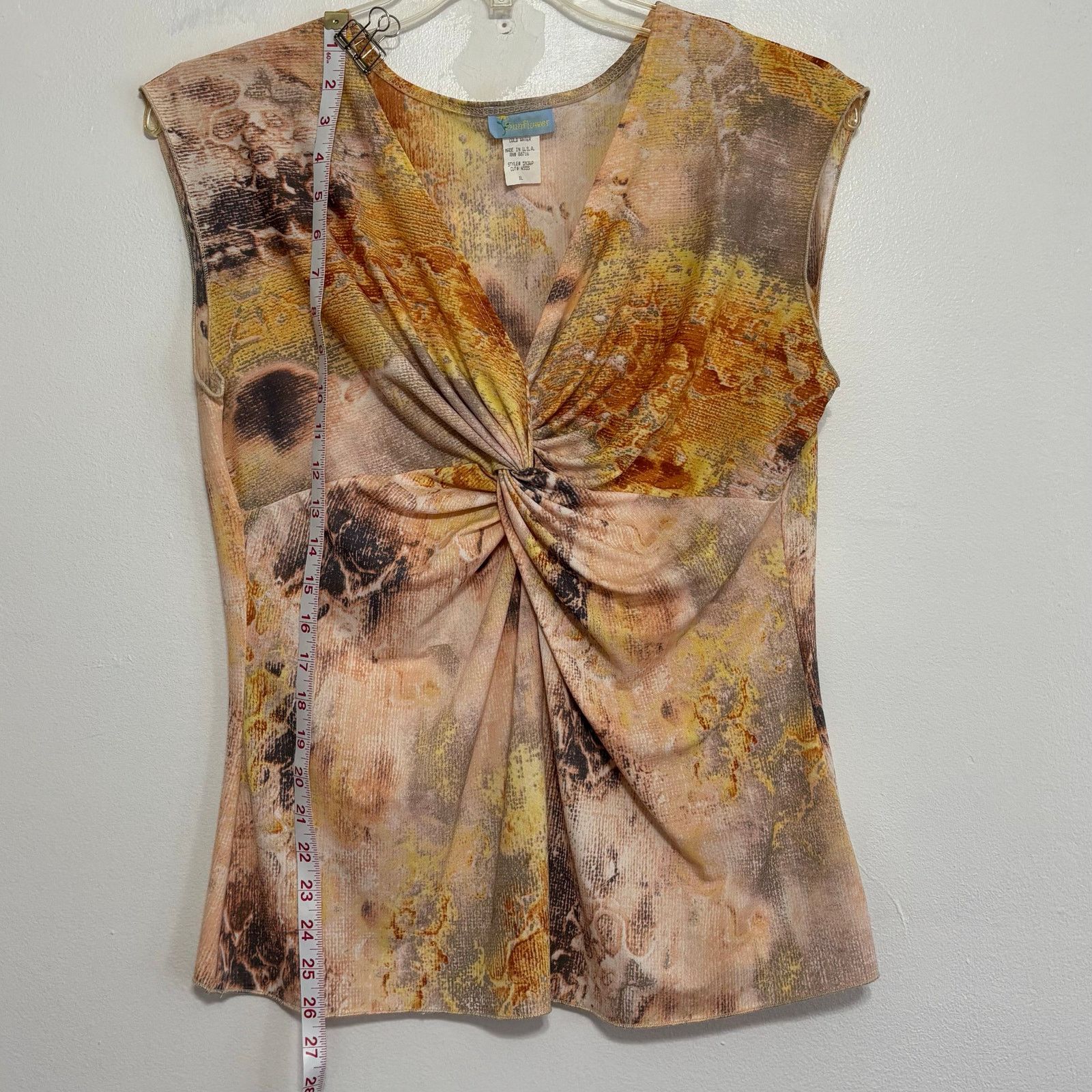 Sunflower Sunflower Earth Tone Abstract Twist Front Cap Sleeve Top XL Size XL / US 12-14 / IT 48-50 - 3 Thumbnail