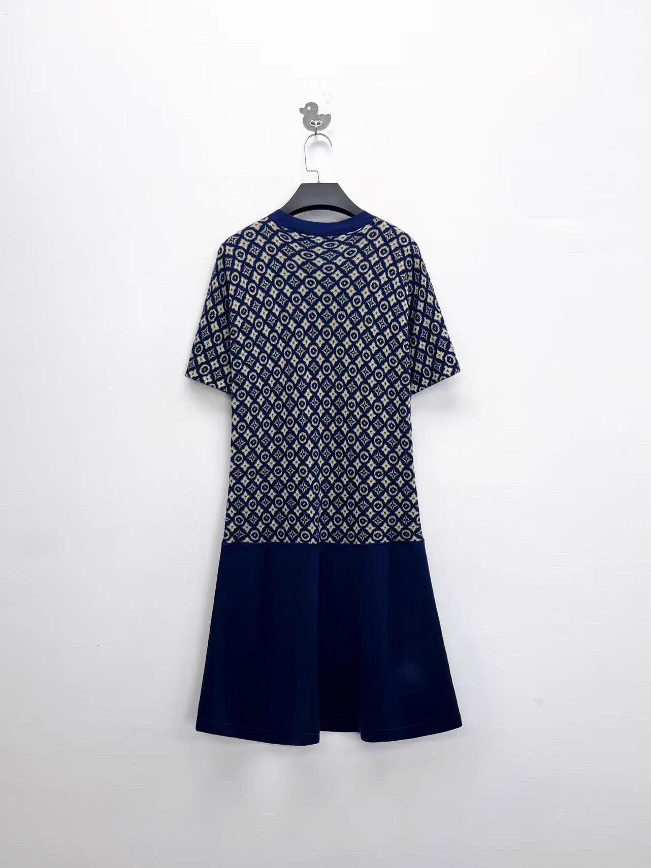 Louis Vuitton LV Navy Blue Monogram Silk Cashmere Midi Mermaid Dress S Size S / US 4 / IT 40 - 2 Thumbnail