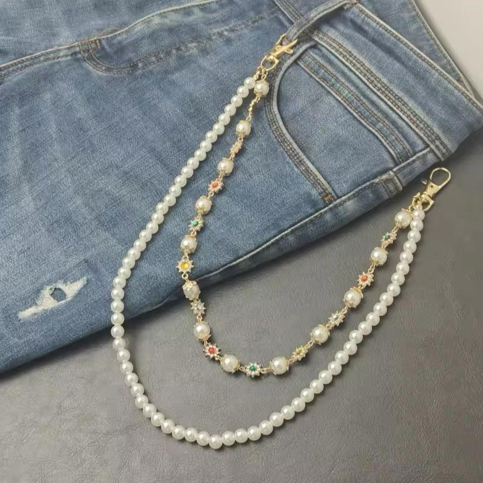 Jewelry Multi Color Gemstone Pearl Beaded Chain Wallet Size ONE SIZE - 3 Thumbnail
