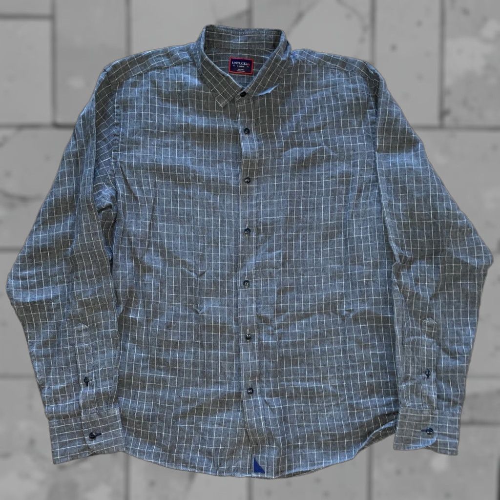 UNTUCKit Untuckit Gray Plaid Shirt Mens XL Button-Up Long Sleeve Regular Size Untuckit Mens XL Gray Plaid Shirt Size US XL / EU 56 / 4 - 1 Thumbnail