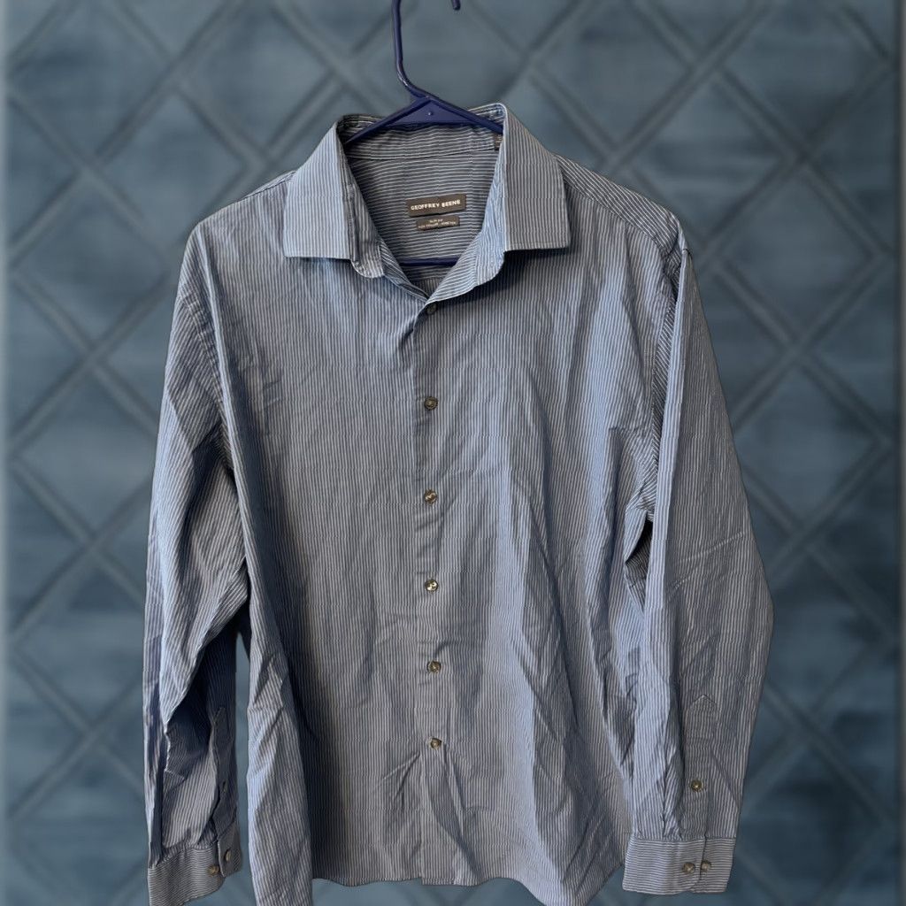Geoffrey Beene Geoffrey Beene Mens Shirt L Slim Fit Button-Down Blue Striped Cotton Blend Collared Shirt Wide Collar Down Sleeve Casual Summer Men’s Slimming Size US L / EU 52-54 / 3 - 1 Thumbnail