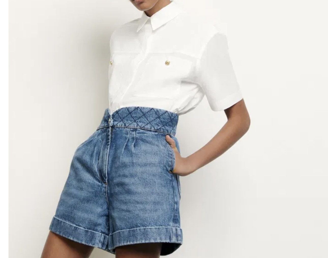 Designer × Sandro Sandro oldmoney style quilted denim shorts Size 26" / US 2 / IT 38 - 2 Thumbnail