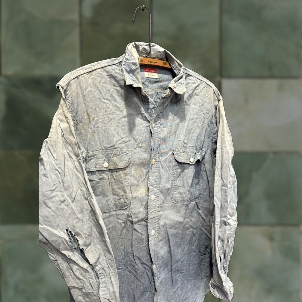 Vintage VINTAGE Big Mac Shirt Mens Large Blue 1940s Cotton Chambray Distressed Button Up Size US L / EU 52-54 / 3 - 1 Thumbnail