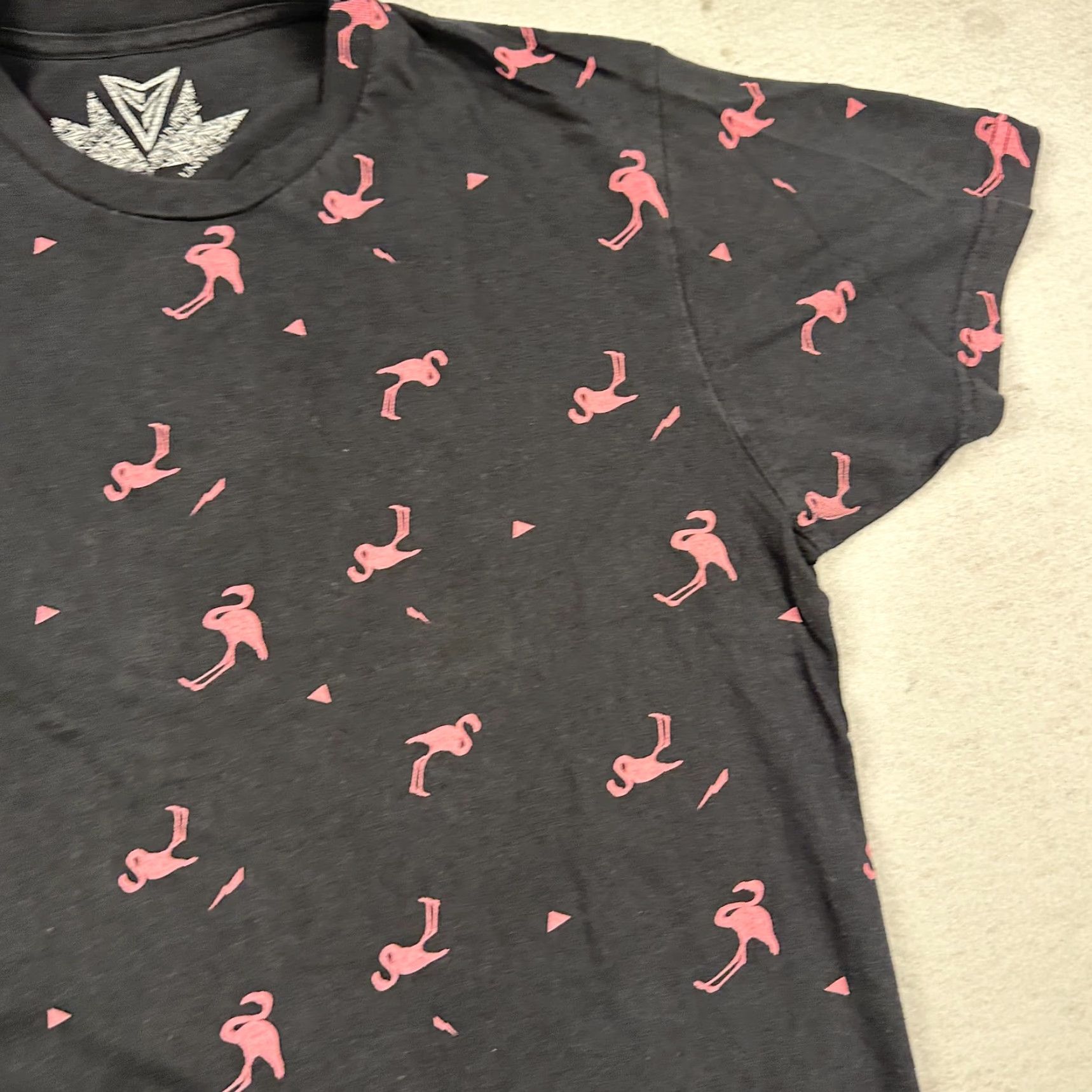 Univibe Univibe Shirt Mens Large Black Pink Flamingo All Over Print Graphic Tee Size US L / EU 52-54 / 3 - 5 Thumbnail