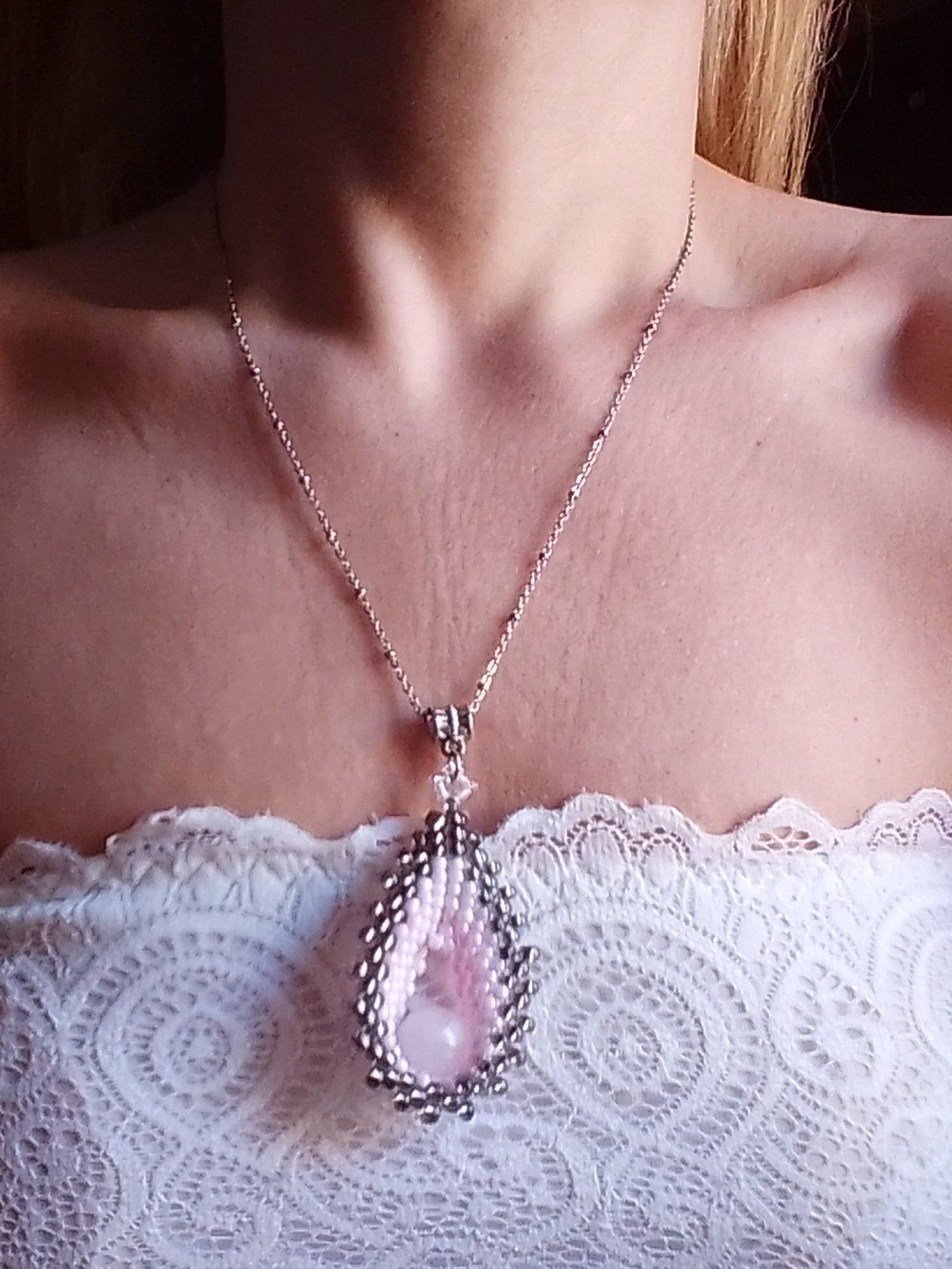 Handmade Necklace Rose quartz gemstone pendant Chakra Size ONE SIZE - 8 Thumbnail
