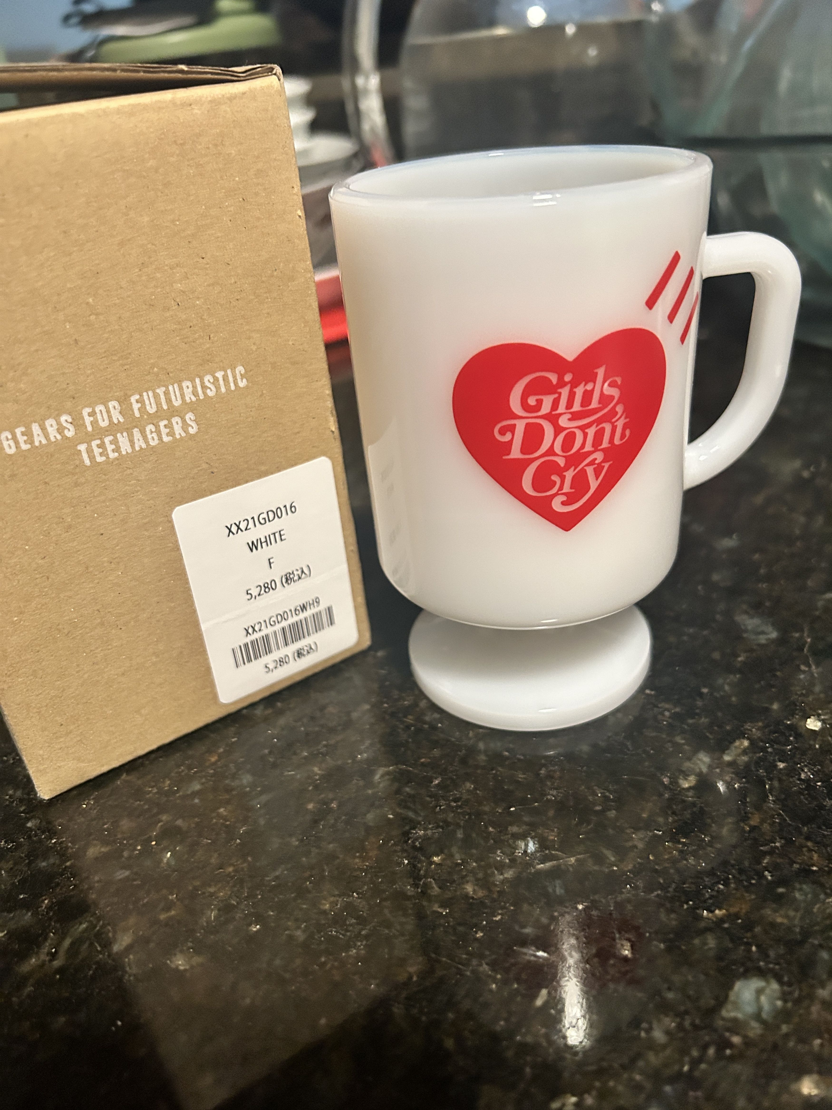 Girls Don't Cry MILK GLASS PEDESTAL MUG